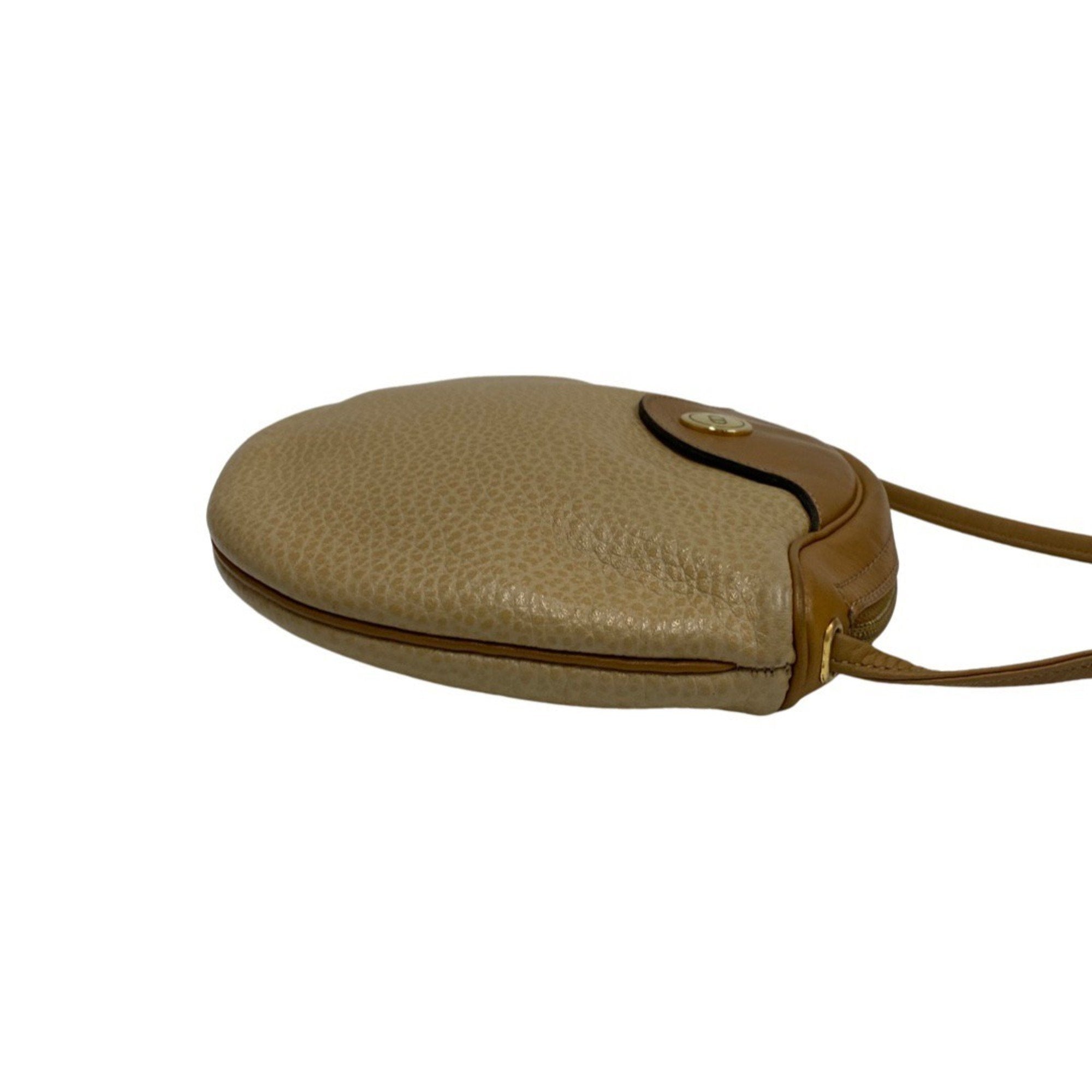 Christian Dior Beige Brown Leather Shoulder Bag ()