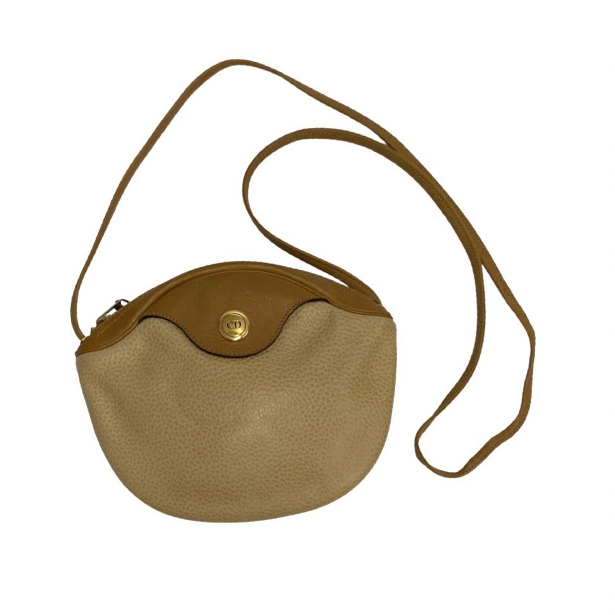 Christian Dior Beige Brown Leather Shoulder Bag ()