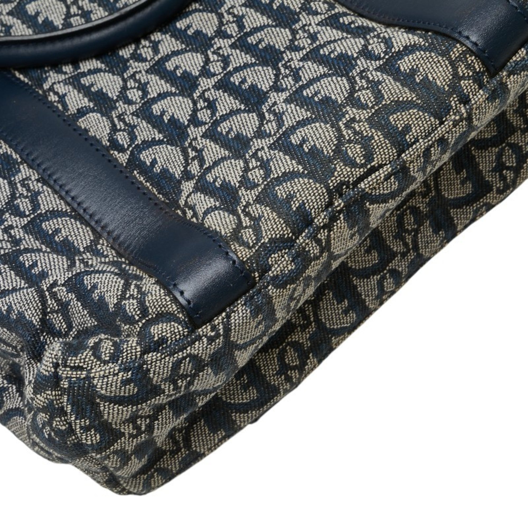 Christian Dior Beige Navy Canvas Leather Handbag Tote Bag ()