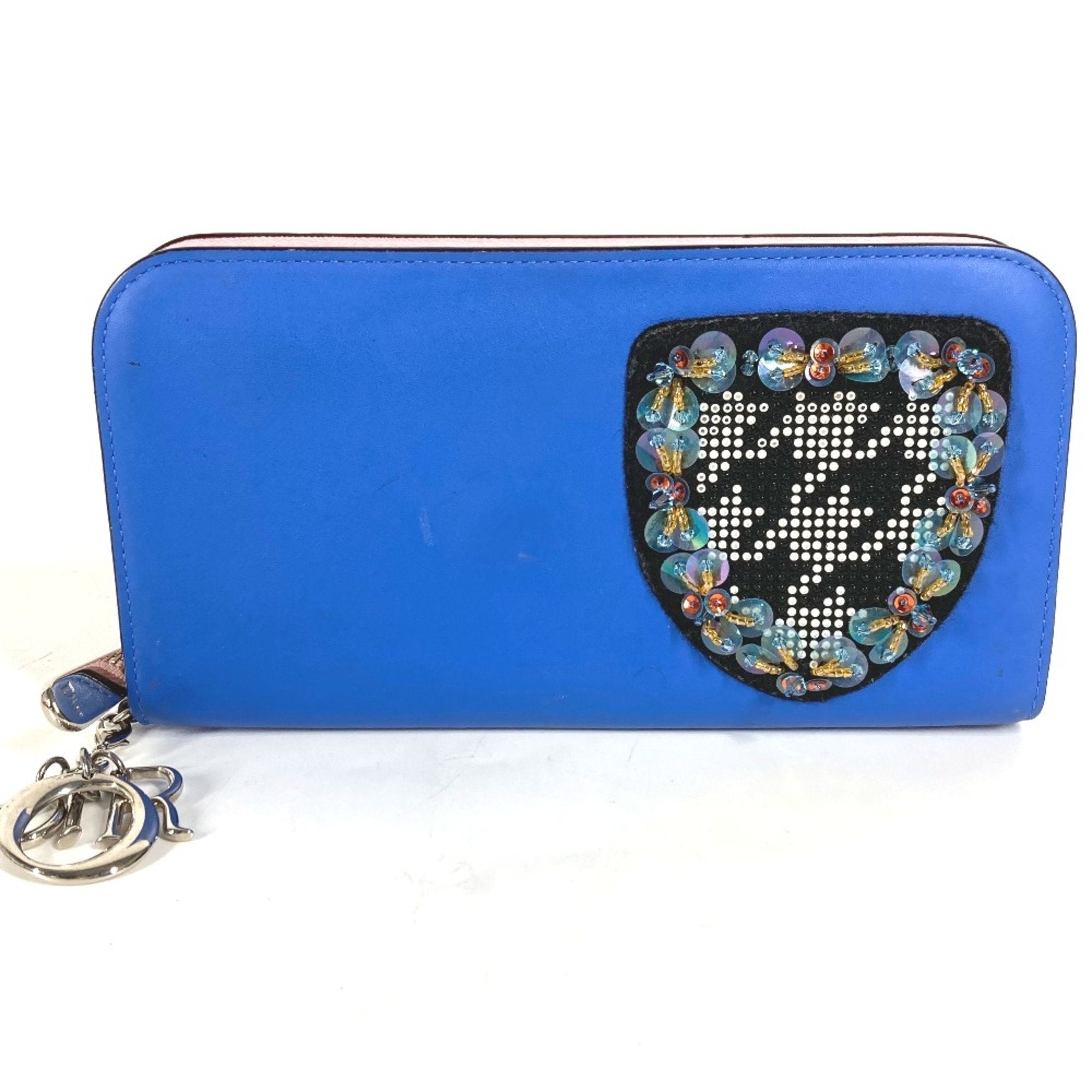 Christian Dior Blue Leather Long Wallet (Bi-Fold) ()