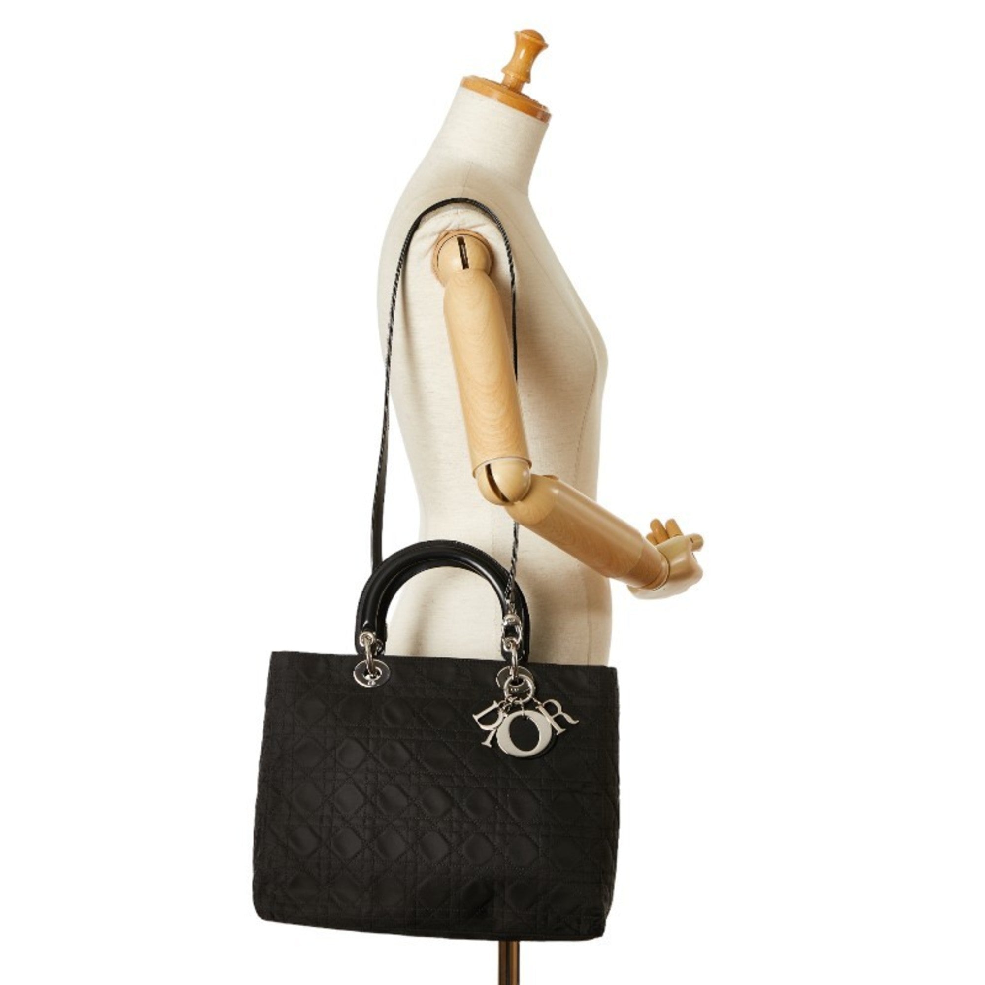 Christian Dior Black Cotton Leather Handbag Pochette Pouch Shoulder Bag ()