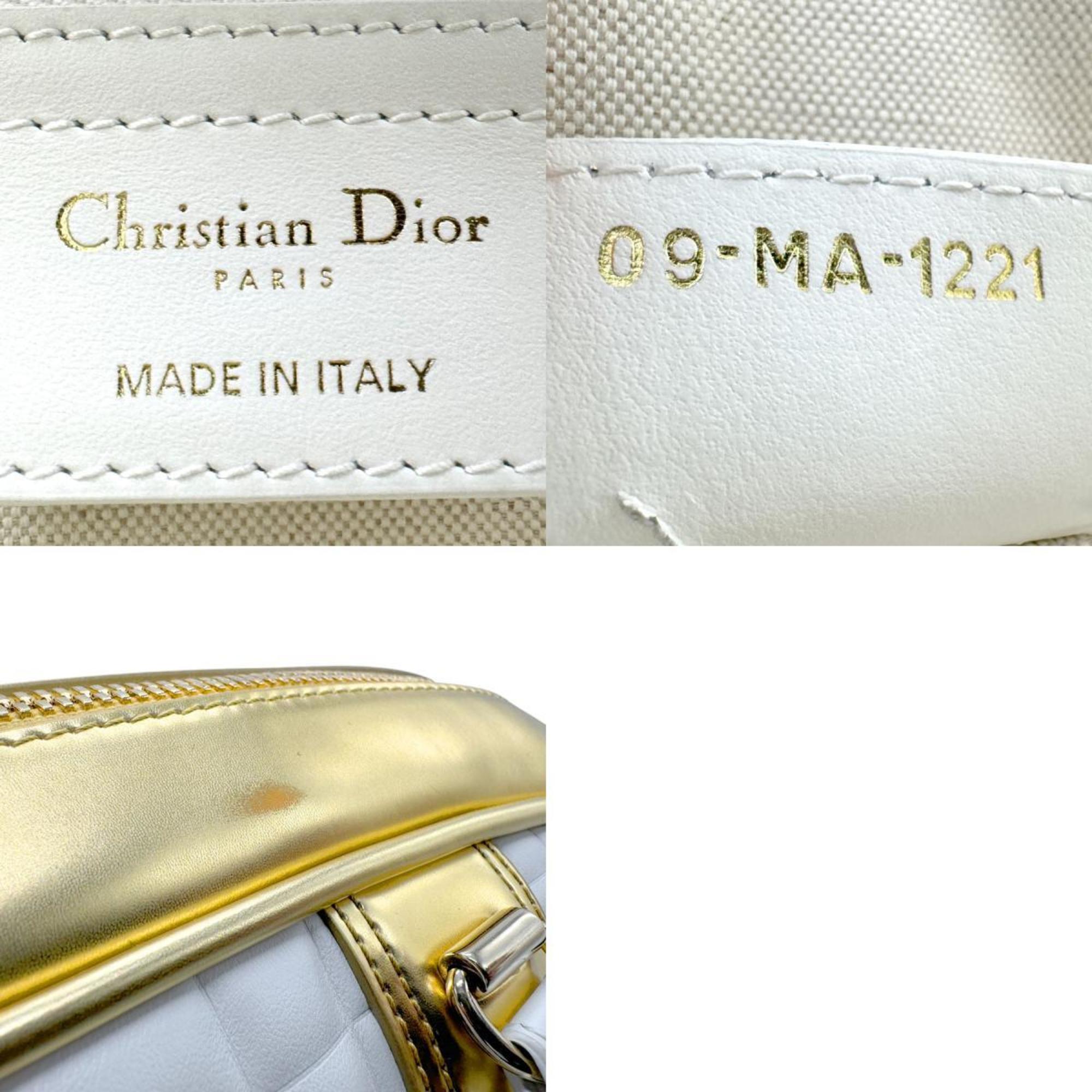 Christian Dior Gold White Leather Rubber Boston Bag Handbag Shoulder Bag ()
