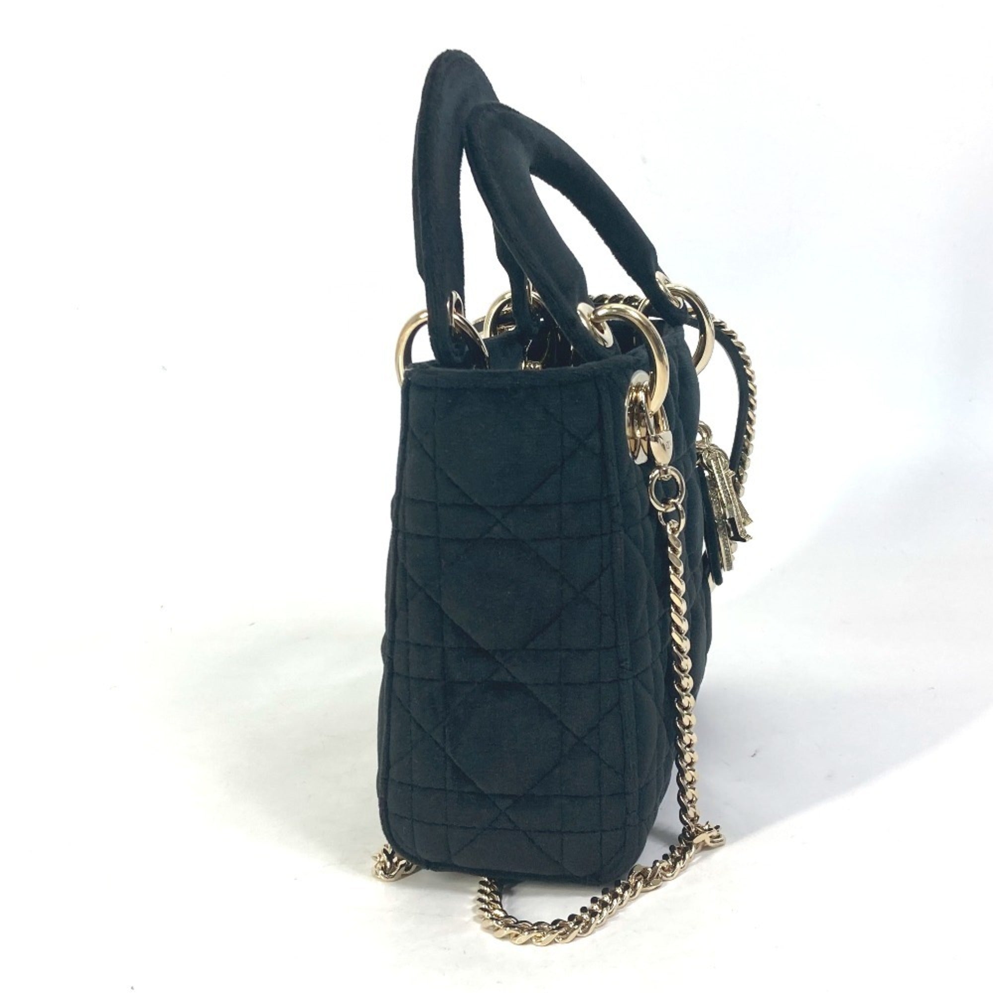 Christian Dior Lady Dior Black Leather Handbag Shoulder Bag ()