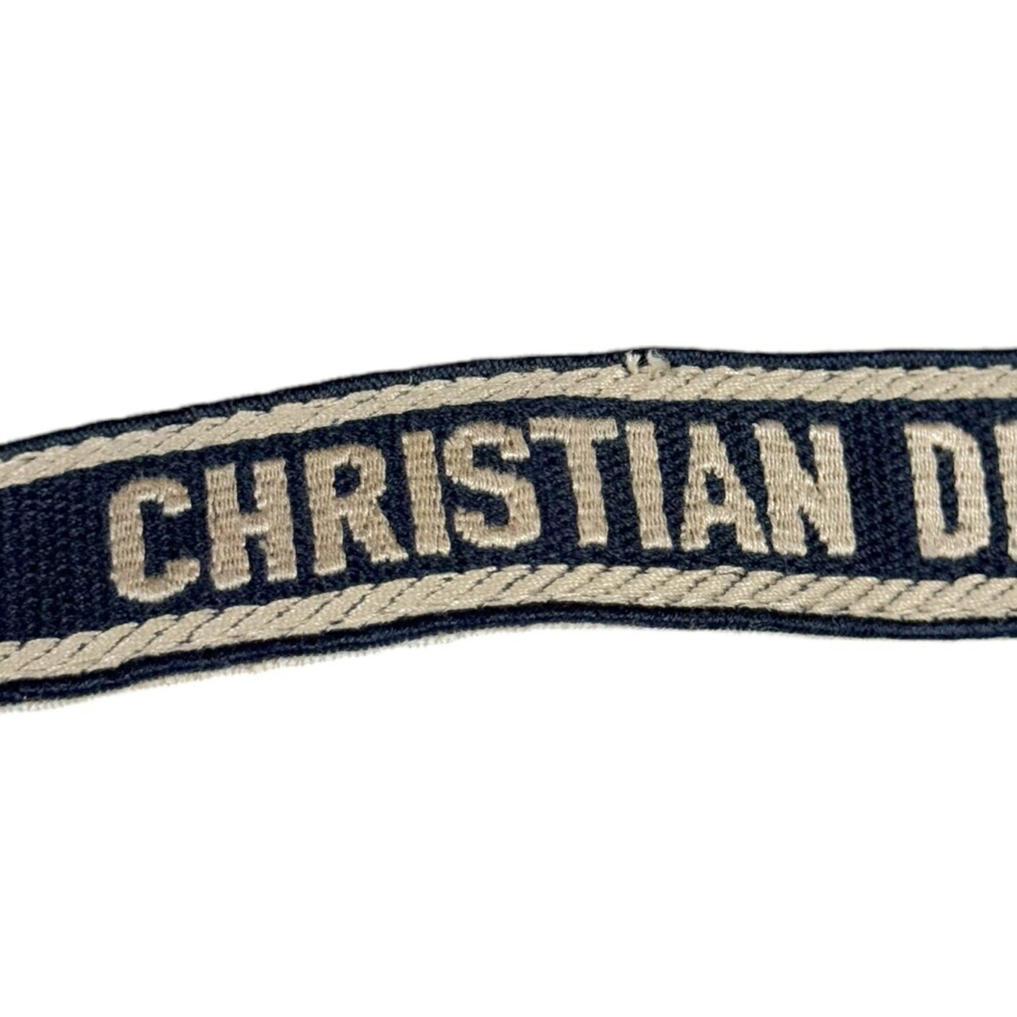 Christian Dior Navy Canvas Leather Handbag Shoulder Bag ()