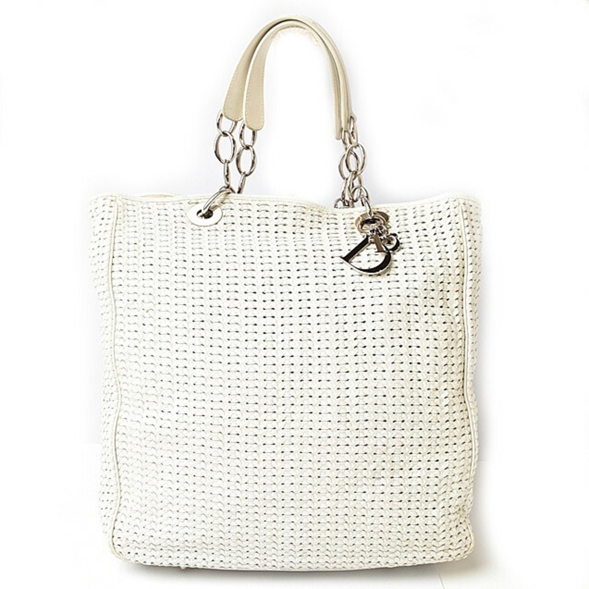 Christian Dior Lady Dior Silver White Leather Tote Bag ()
