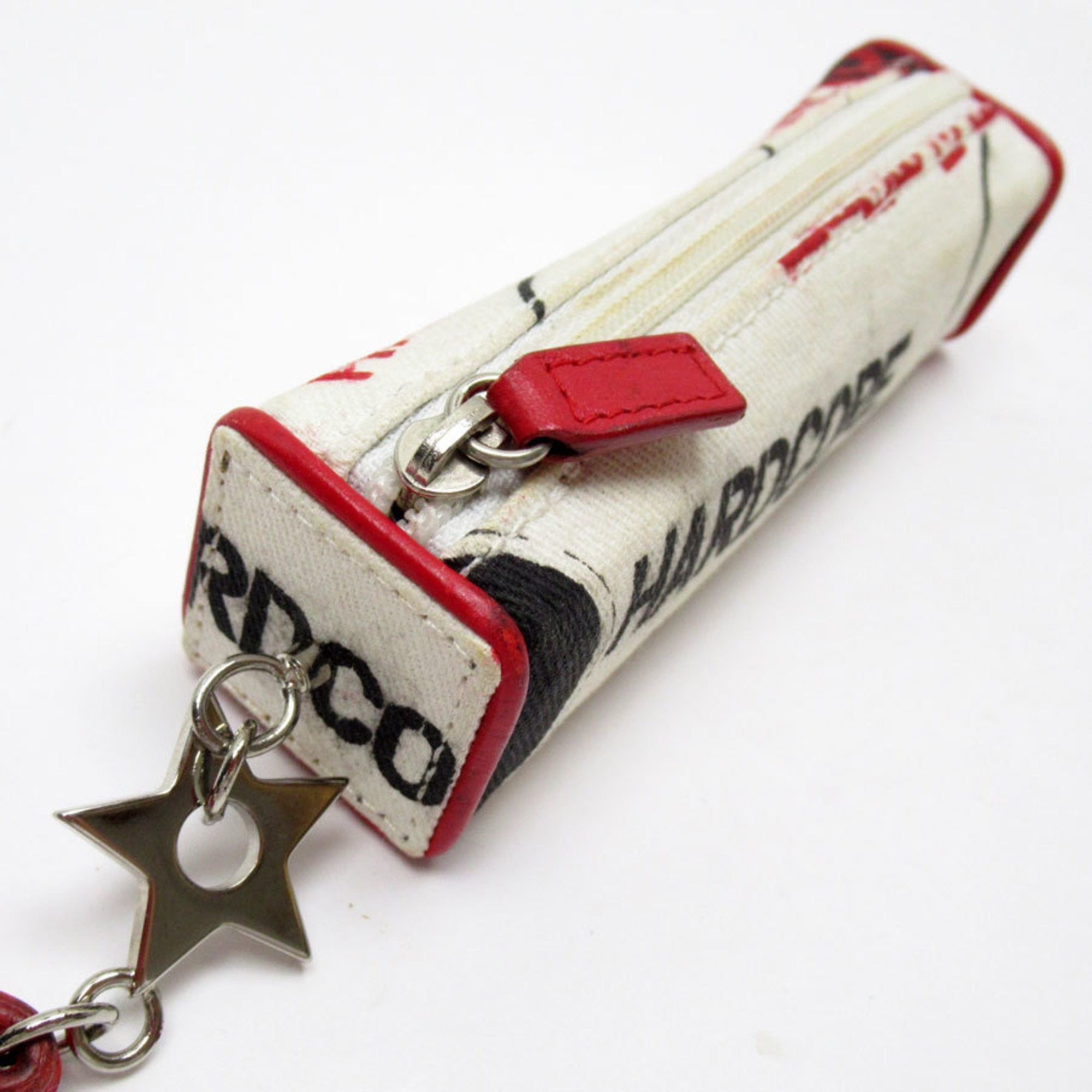 Christian Dior Black Red Color White Canvas Leather Pouch ()