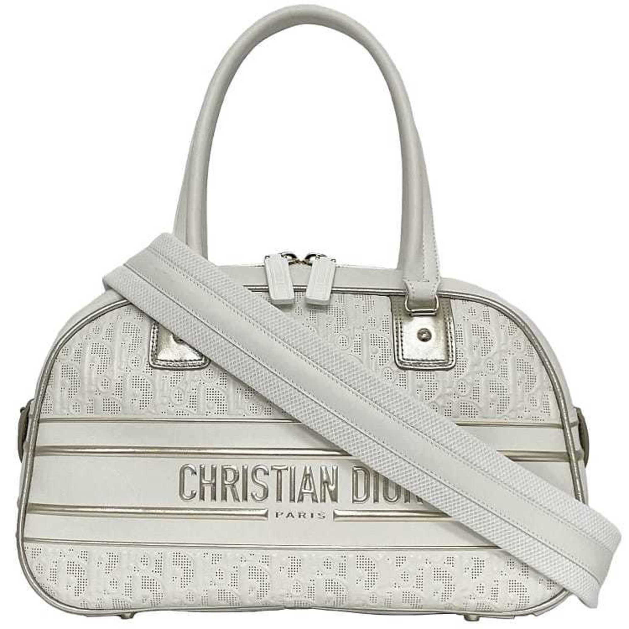 Christian Dior Trotter White Leather Rubber Boston Bag Handbag ()