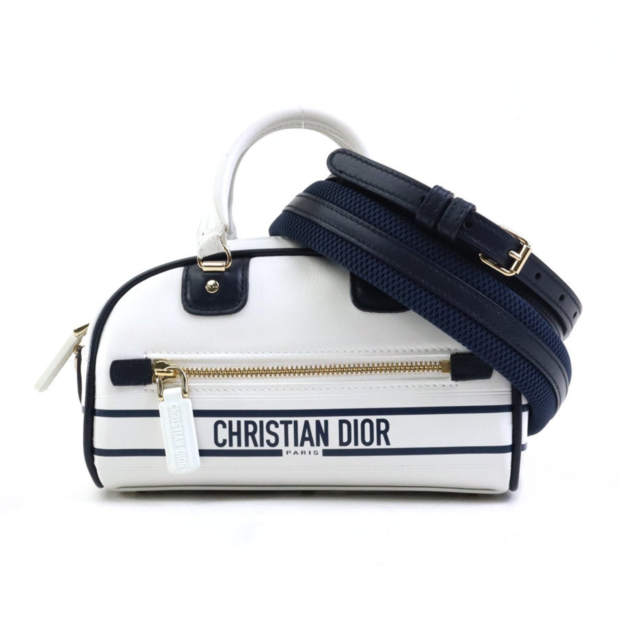 Christian Dior Navy White Leather Shoulder Bag ()