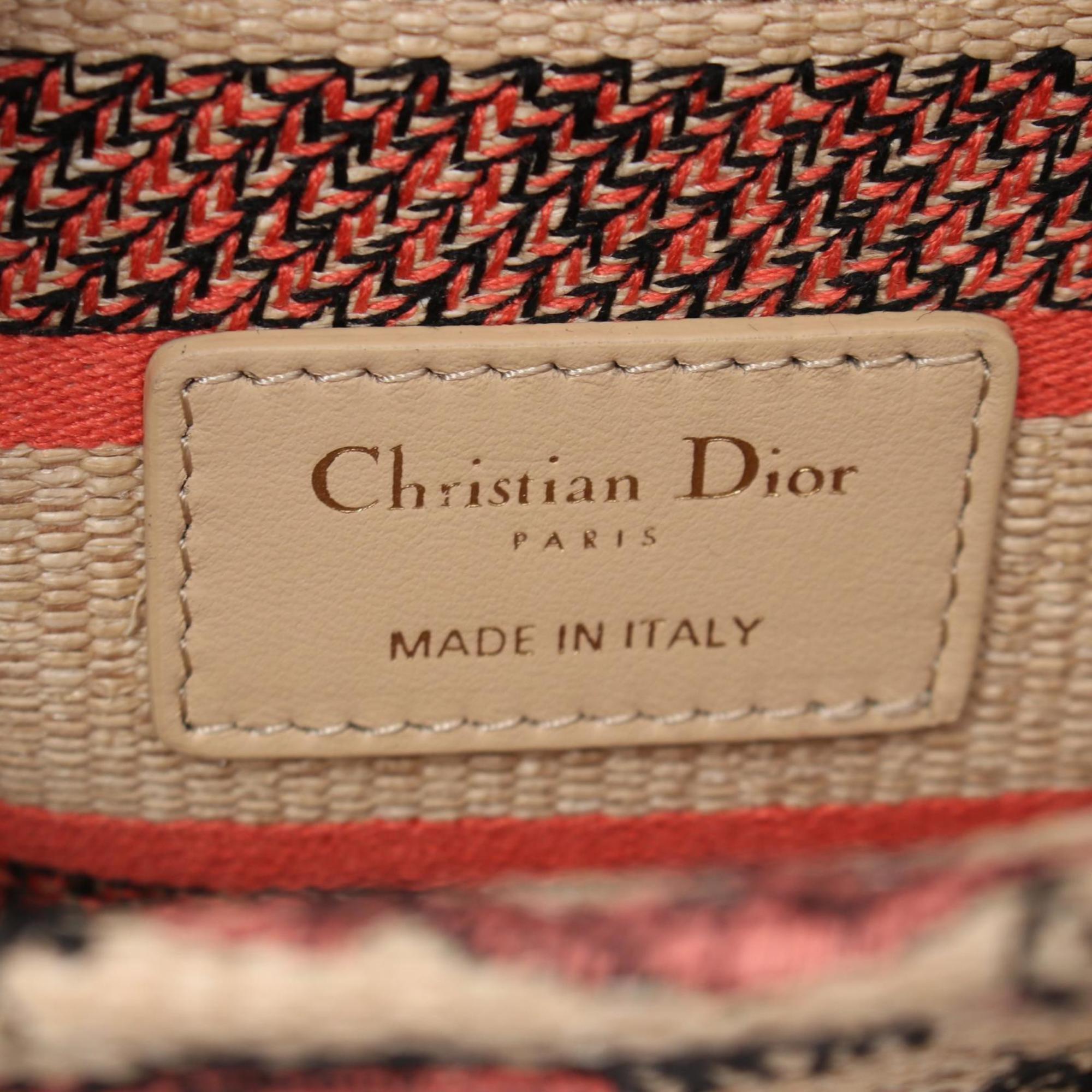 Christian Dior Beige Red Color Canvas Handbag ()