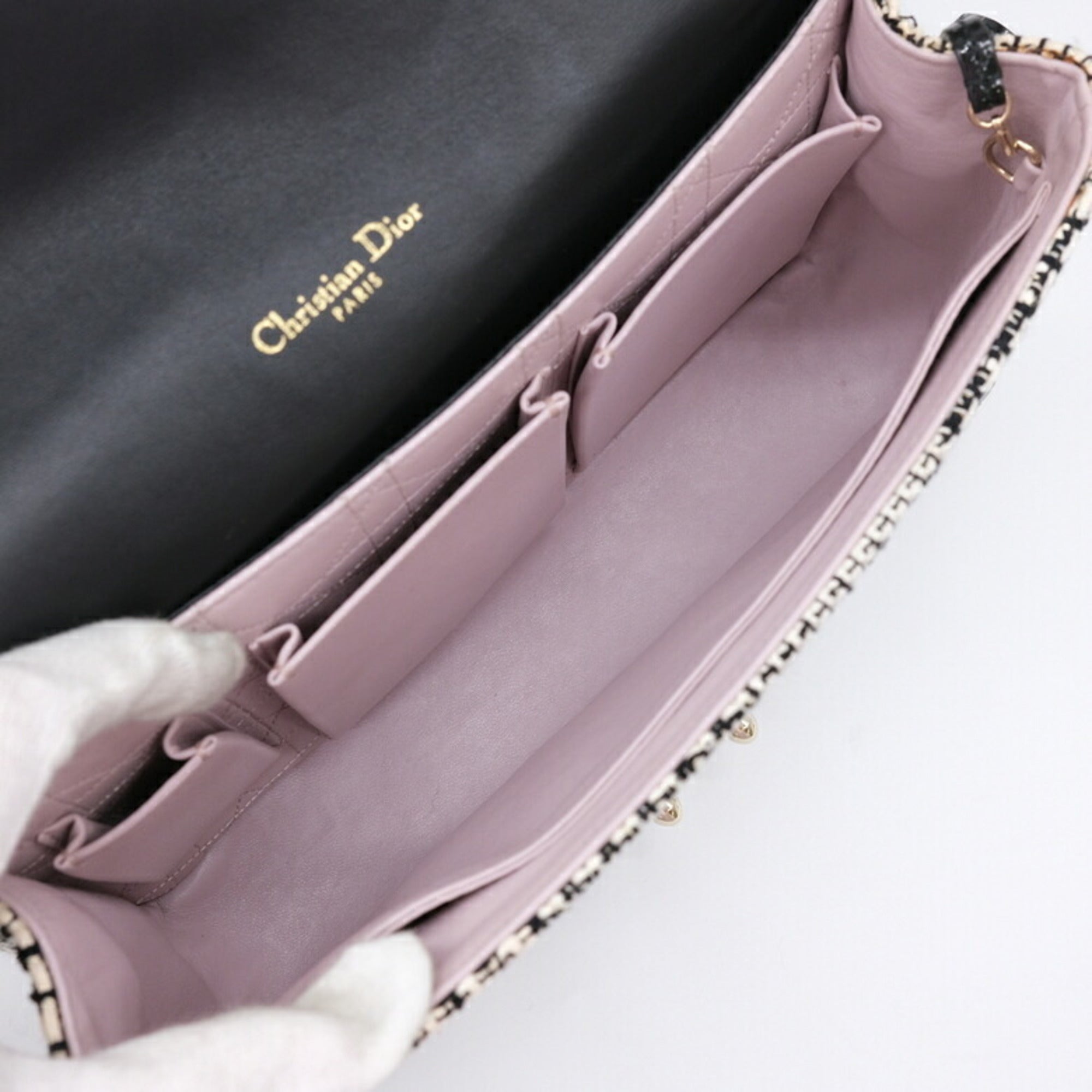 Christian Dior Black White Tweed Shoulder Bag ()