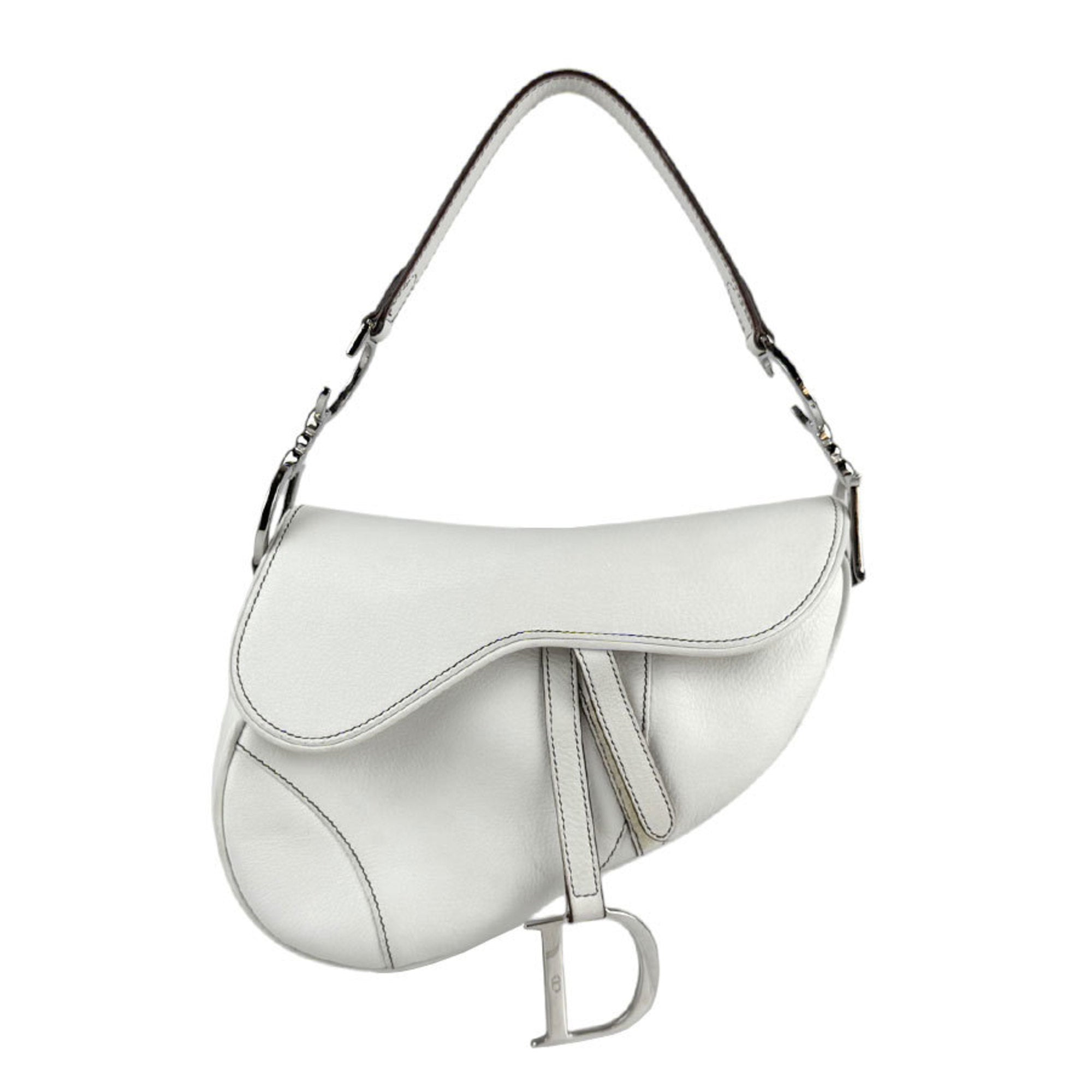Christian Dior White Leather Saddle Bag Shoulder Bag ()