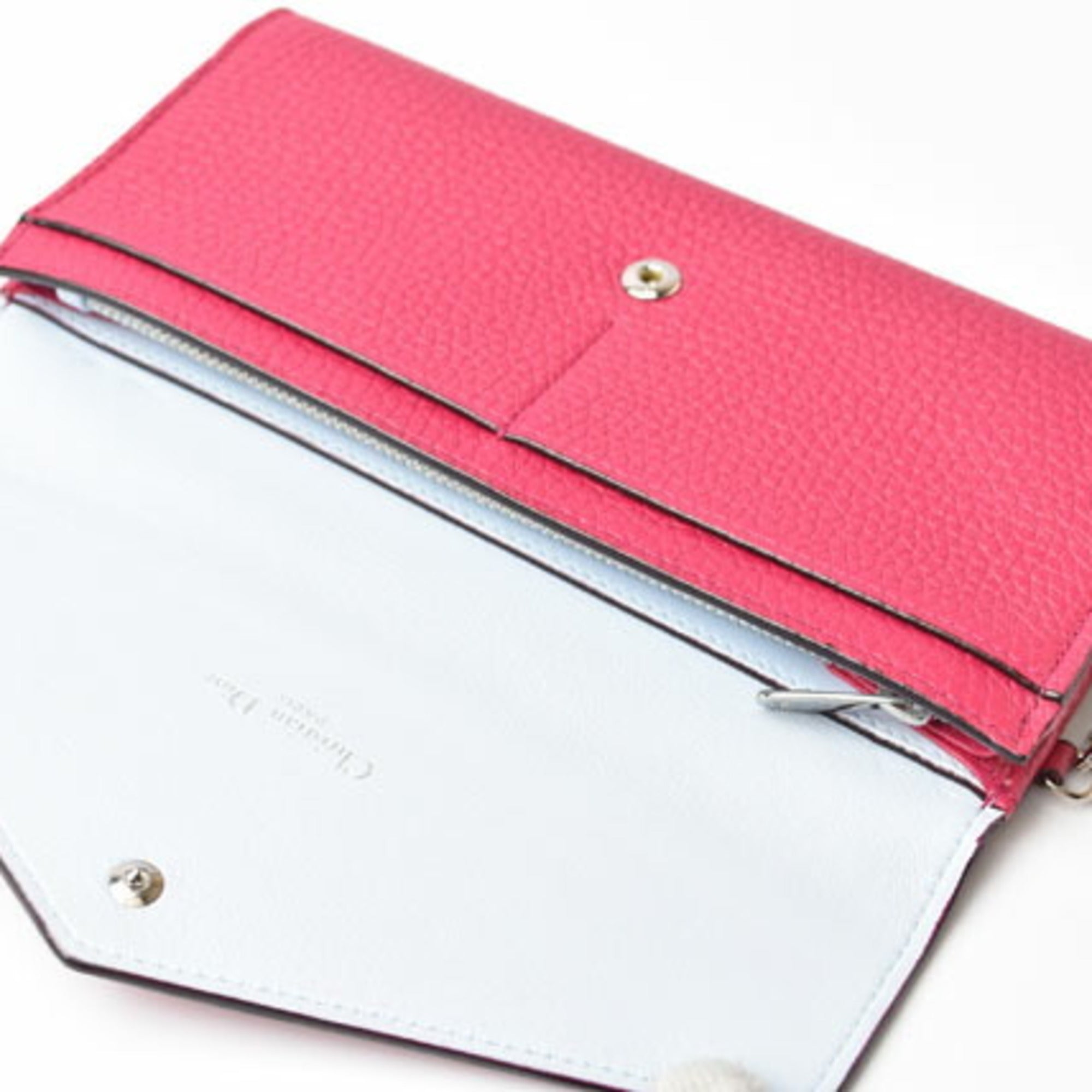 Christian Dior Diorissimo Light Blue Rose Pink Leather Long Wallet (Bi-Fold) ()