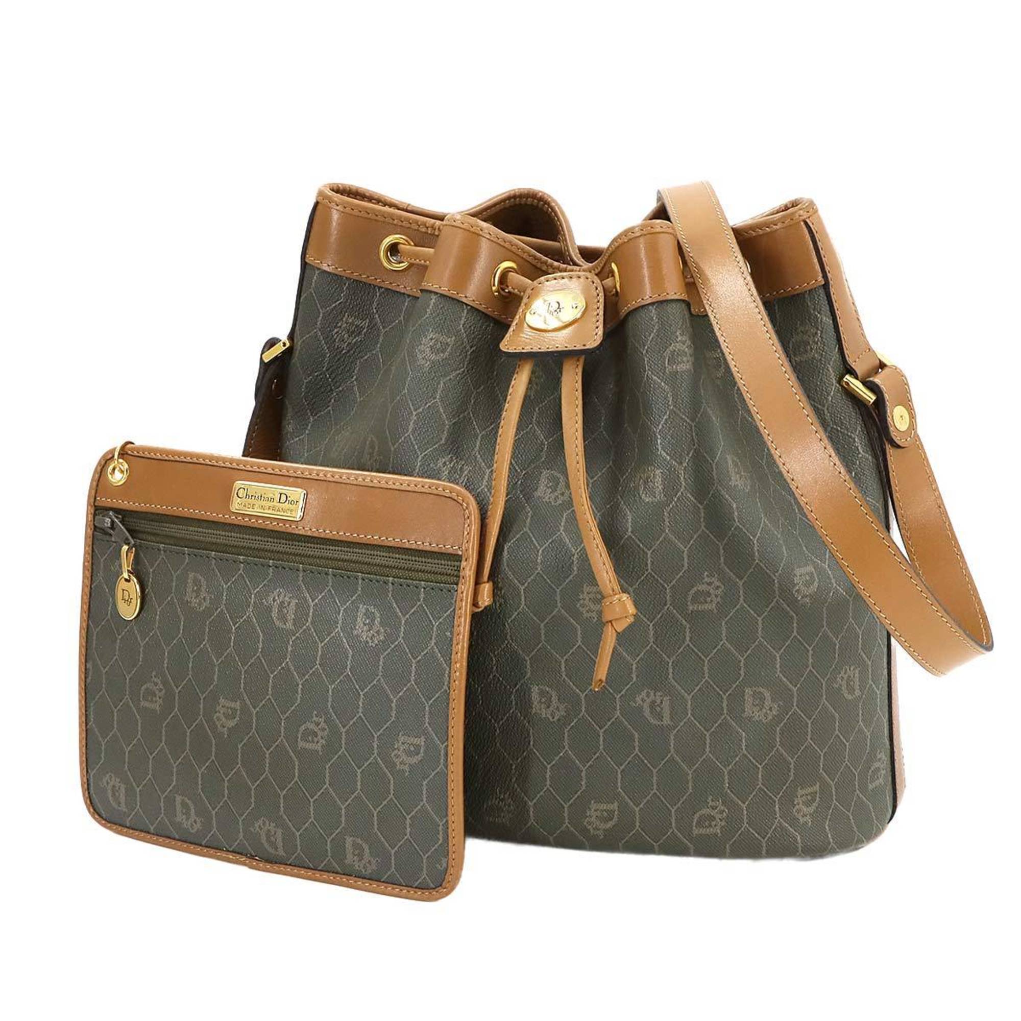 Christian Dior Brown Khaki Pvc Leather Shoulder Bag ()