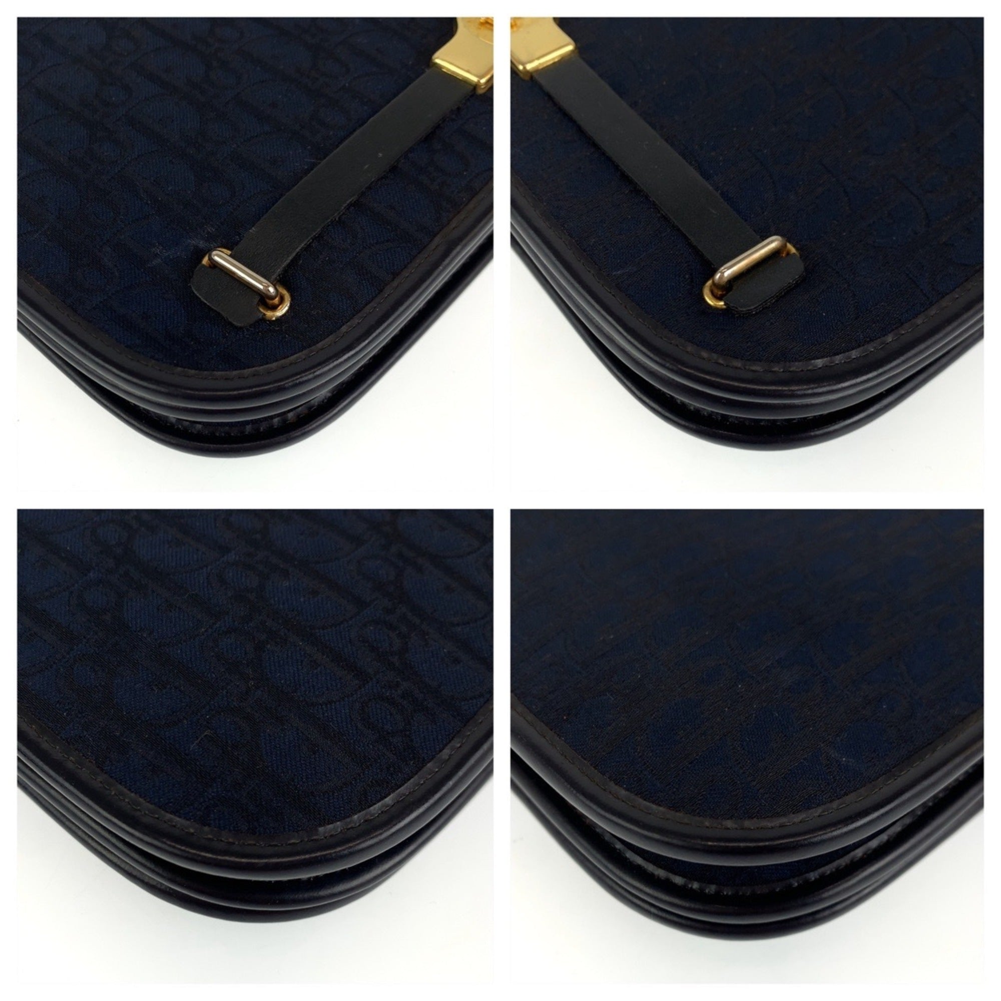 Christian Dior Trotter Navy Canvas Leather Shoulder Bag ()