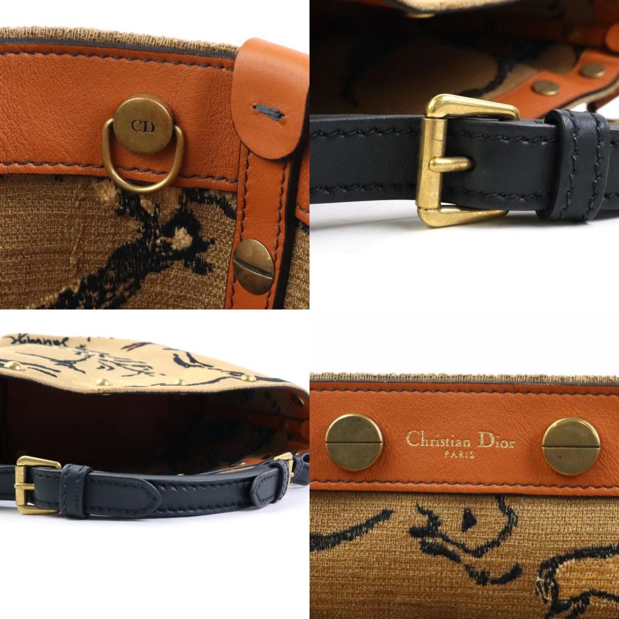 Christian Dior Black Brown Canvas Leather Shoulder Bag ()