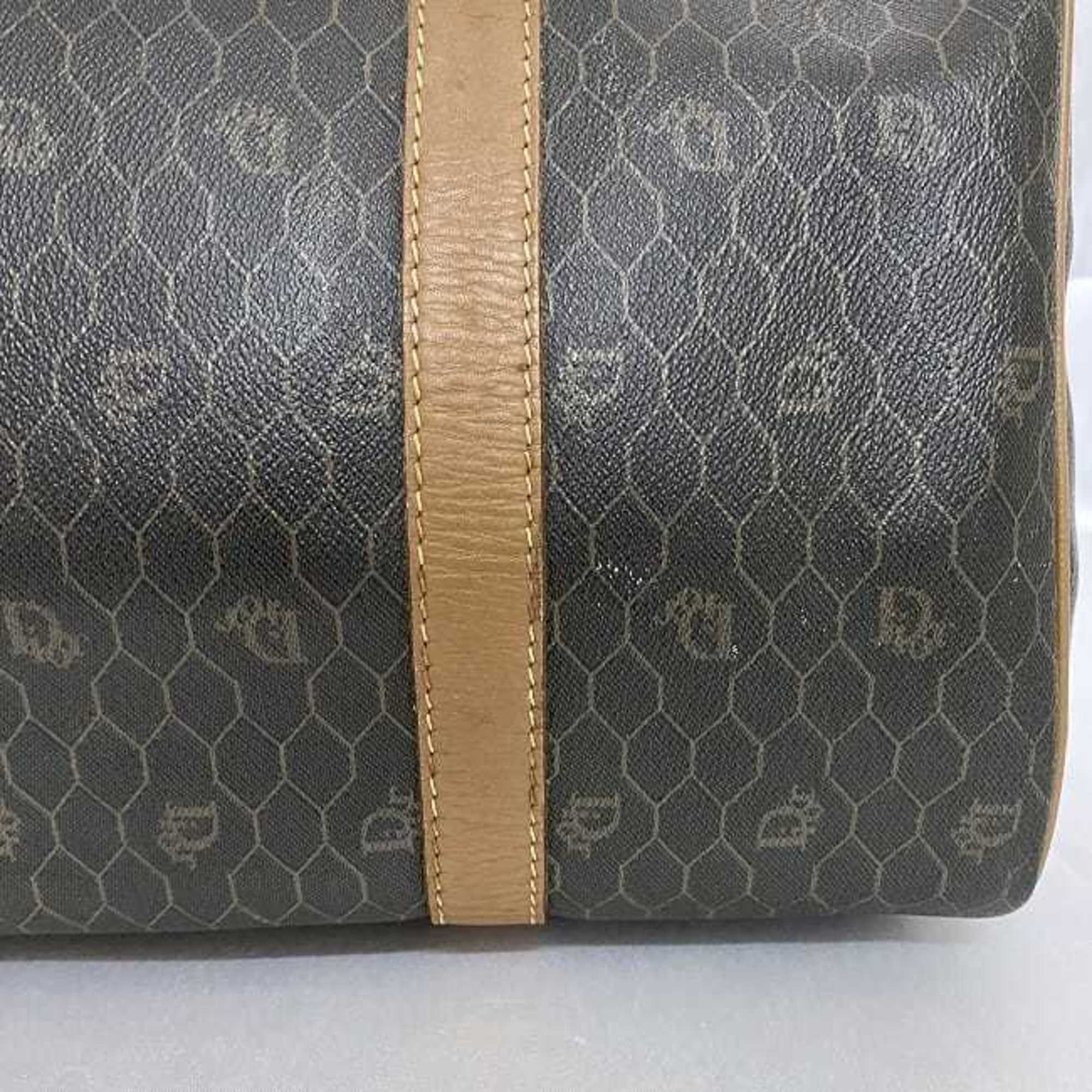 Christian Dior Brown Gray Pvc Leather Boston Bag ()