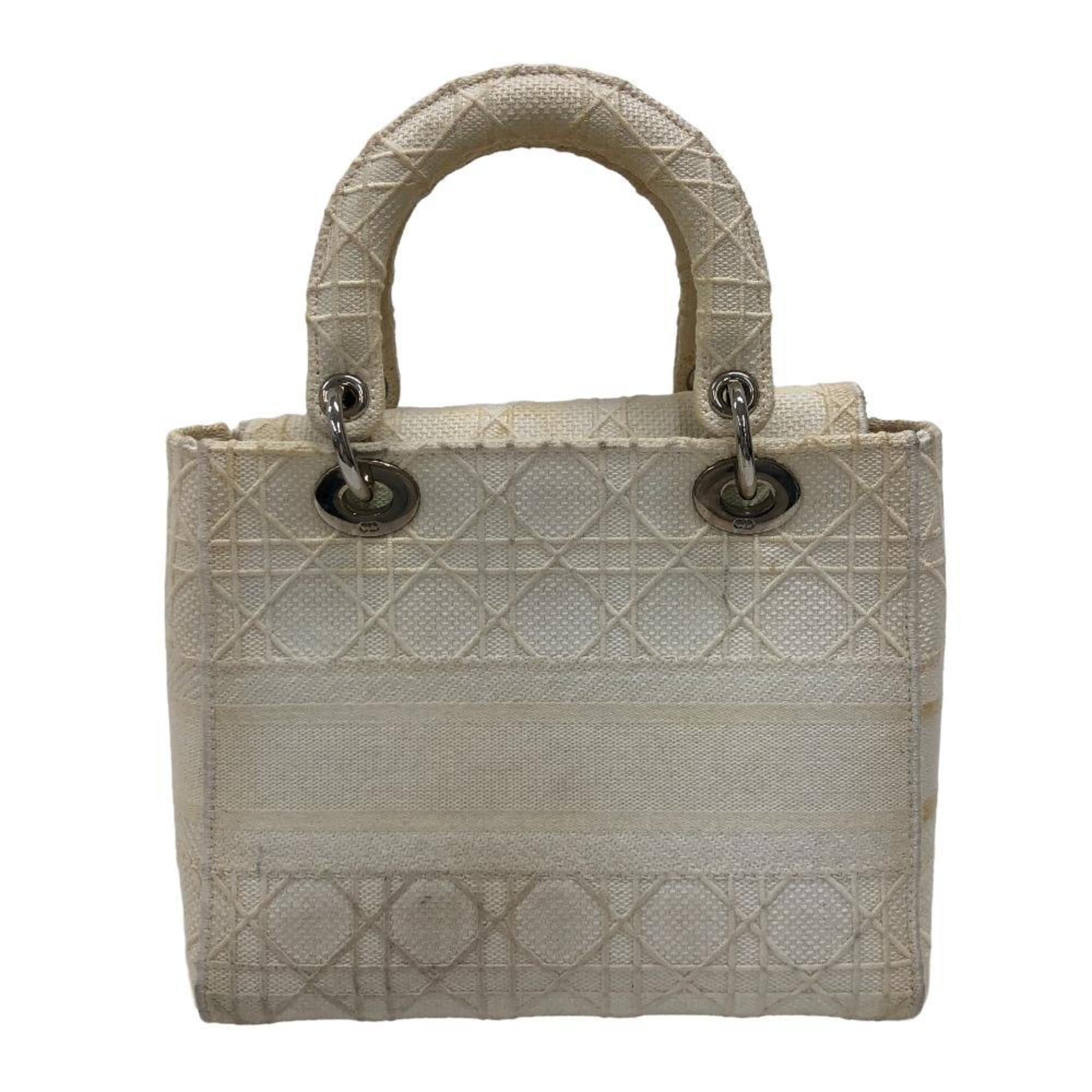 Christian Dior Lady Dior White Canvas Handbag ()