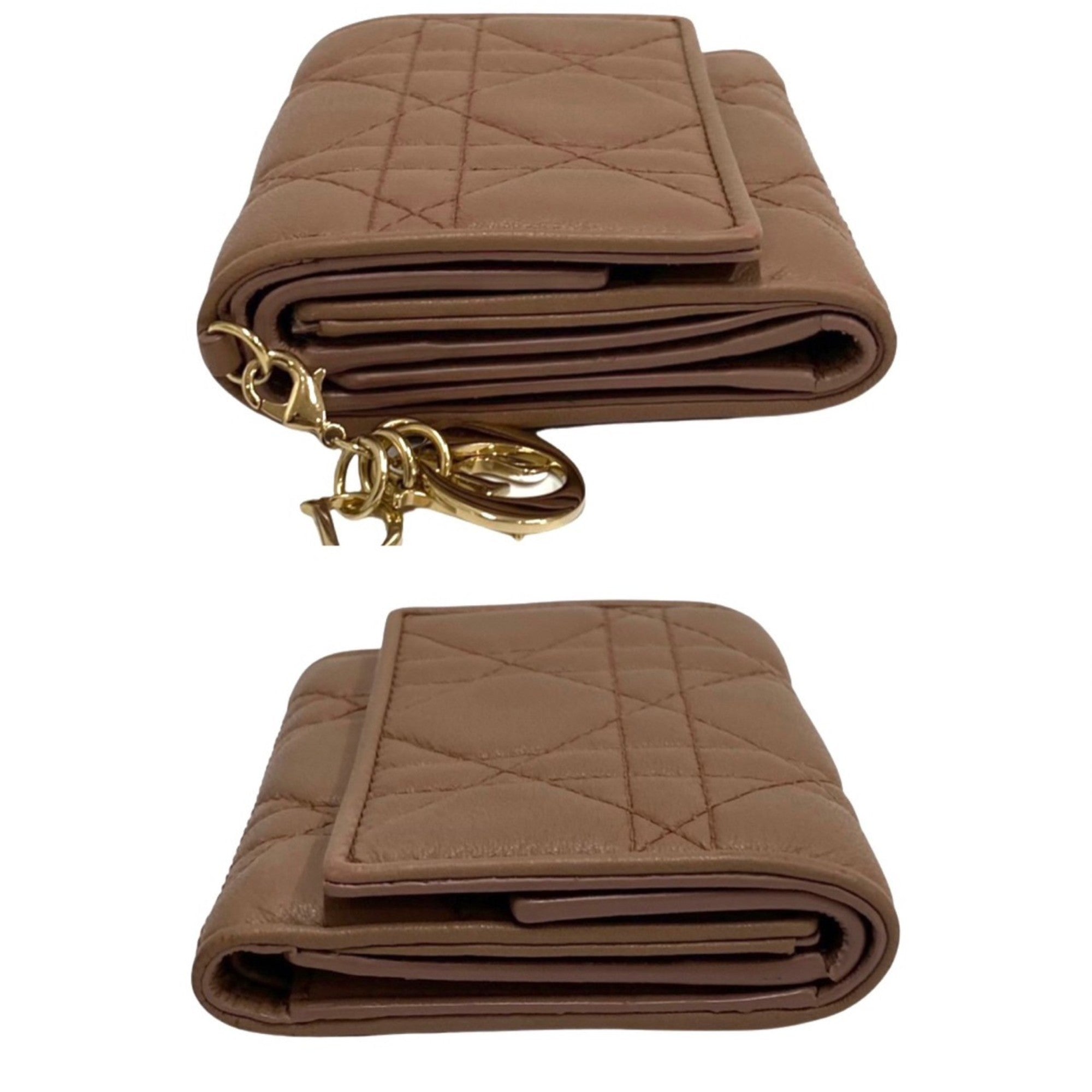 Christian Dior Beige Pink Leather Wallet (Tri-Fold) ()