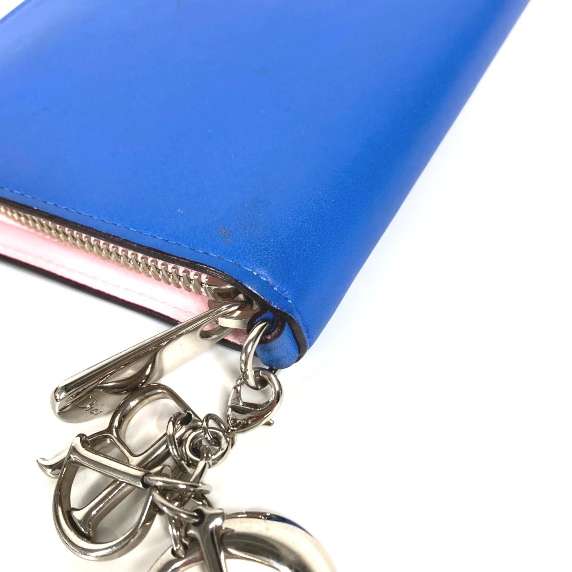Christian Dior Blue Leather Long Wallet (Bi-Fold) ()