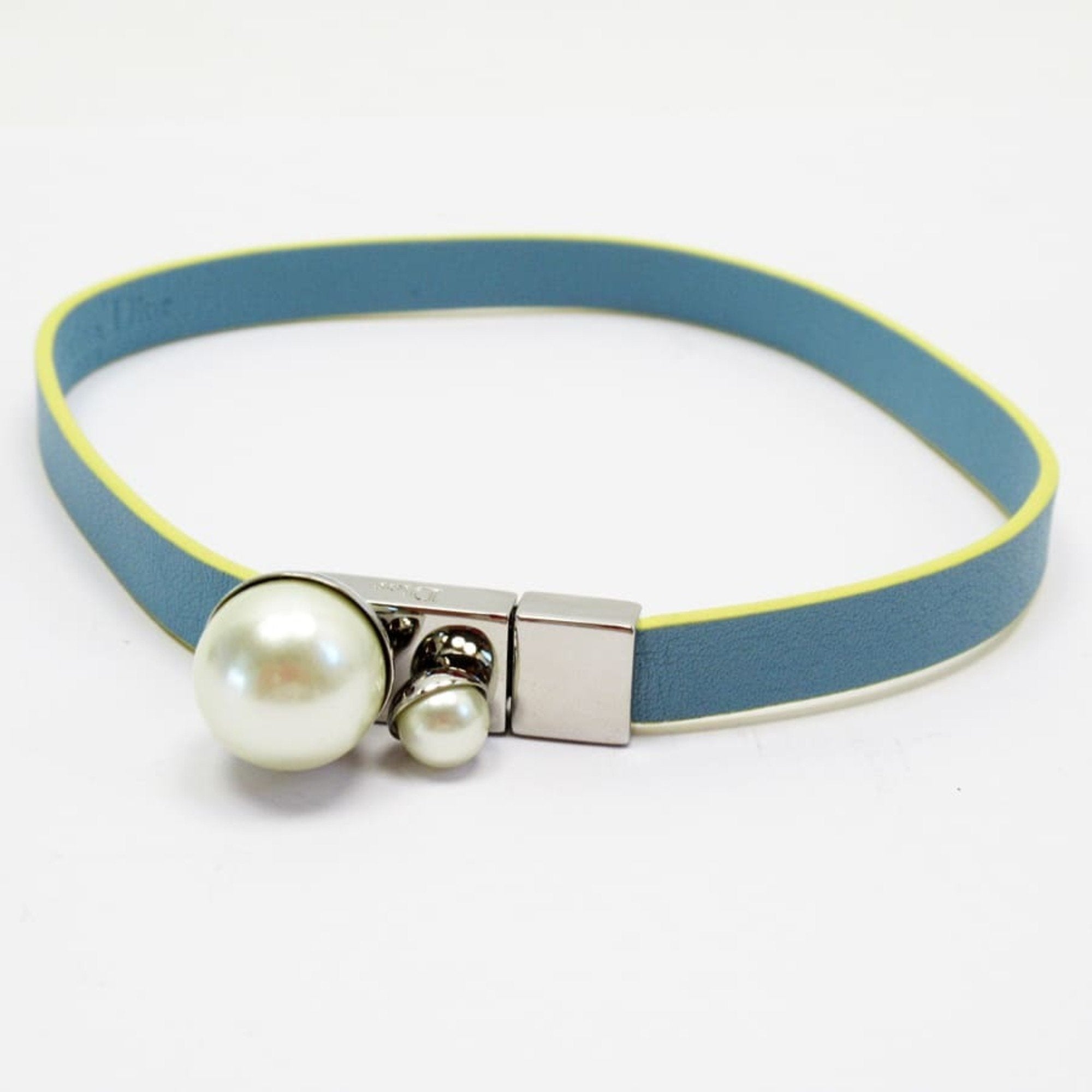 Christian Dior Blue Silver White Yellow Leather Choker ()