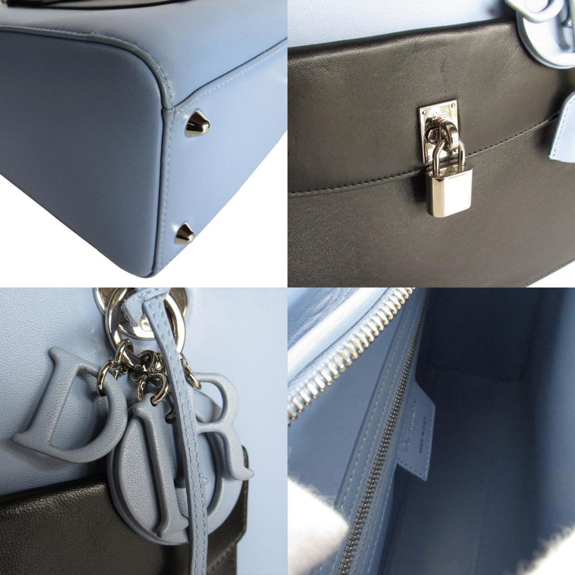 Christian Dior Black Light Blue White Leather Handbag Shoulder Bag ()