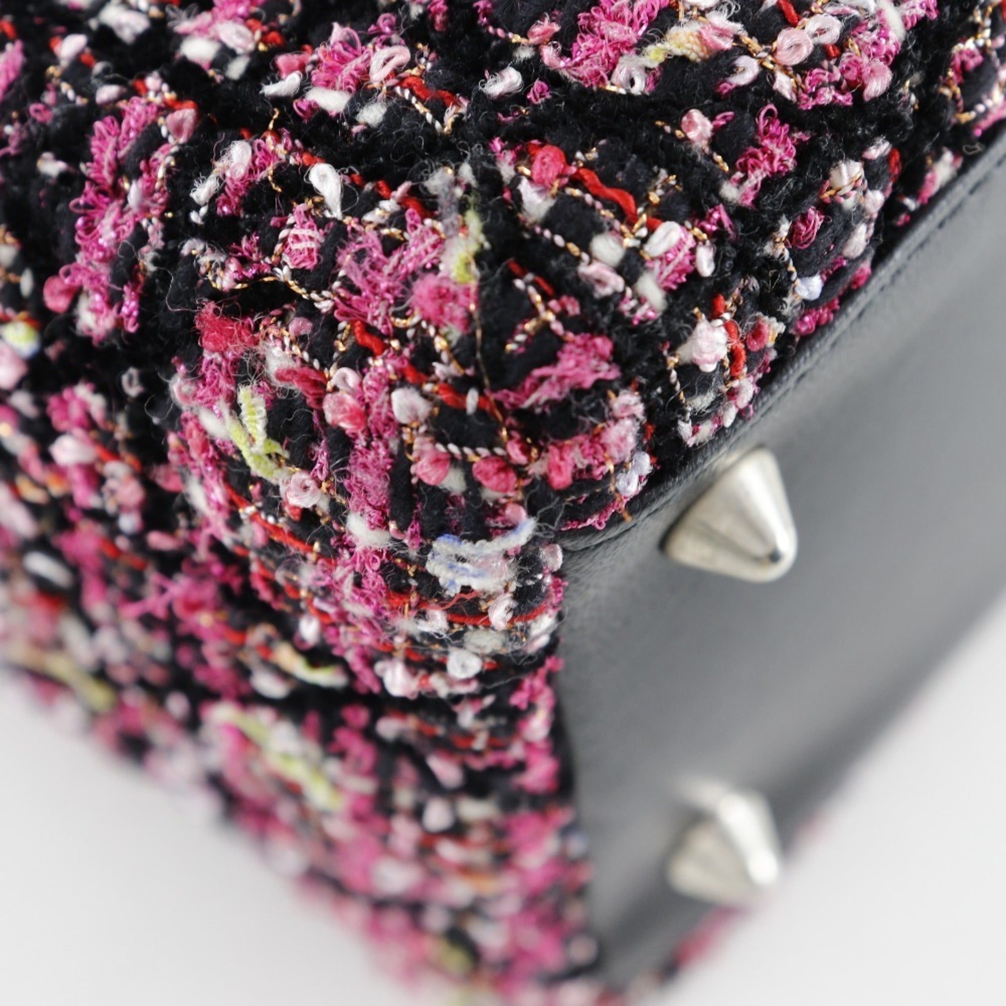 Christian Dior Lady Dior Black Pink Tweed Leather Handbag ()