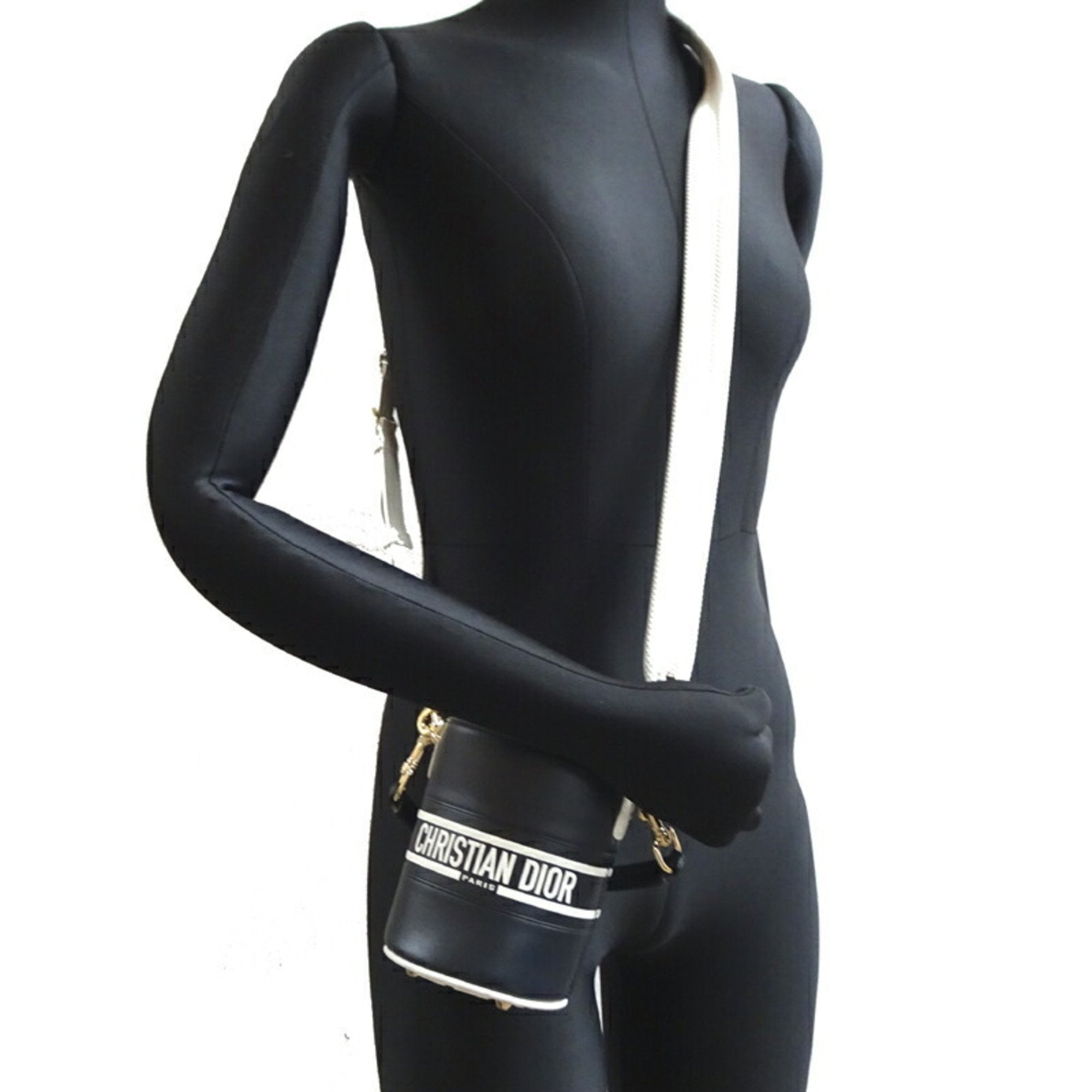 Christian Dior Navy White Leather Shoulder Bag ()