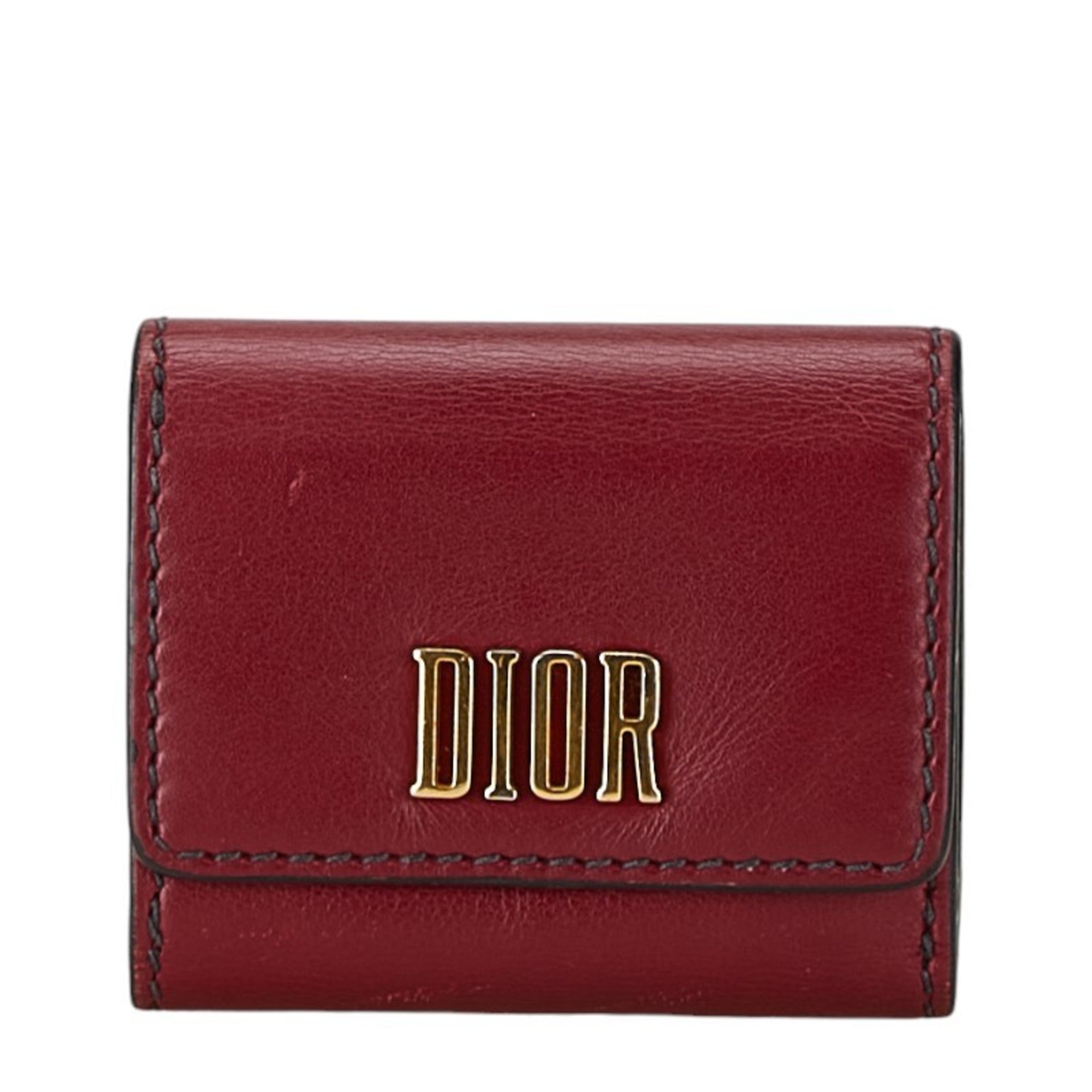Christian Dior Red Color Wine Leather Wallet (Tri-Fold) ()
