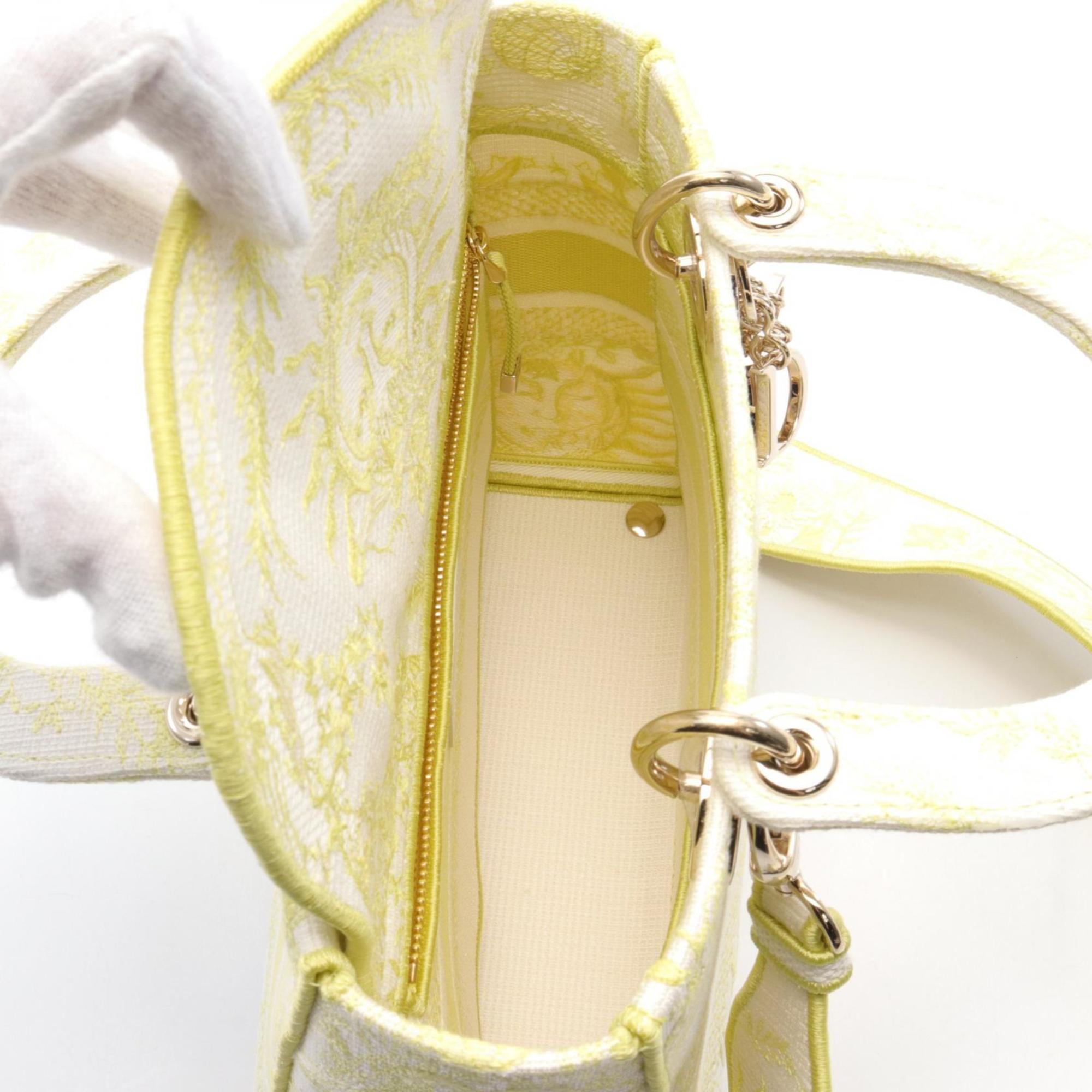 Christian Dior White Yellow Canvas Handbag ()