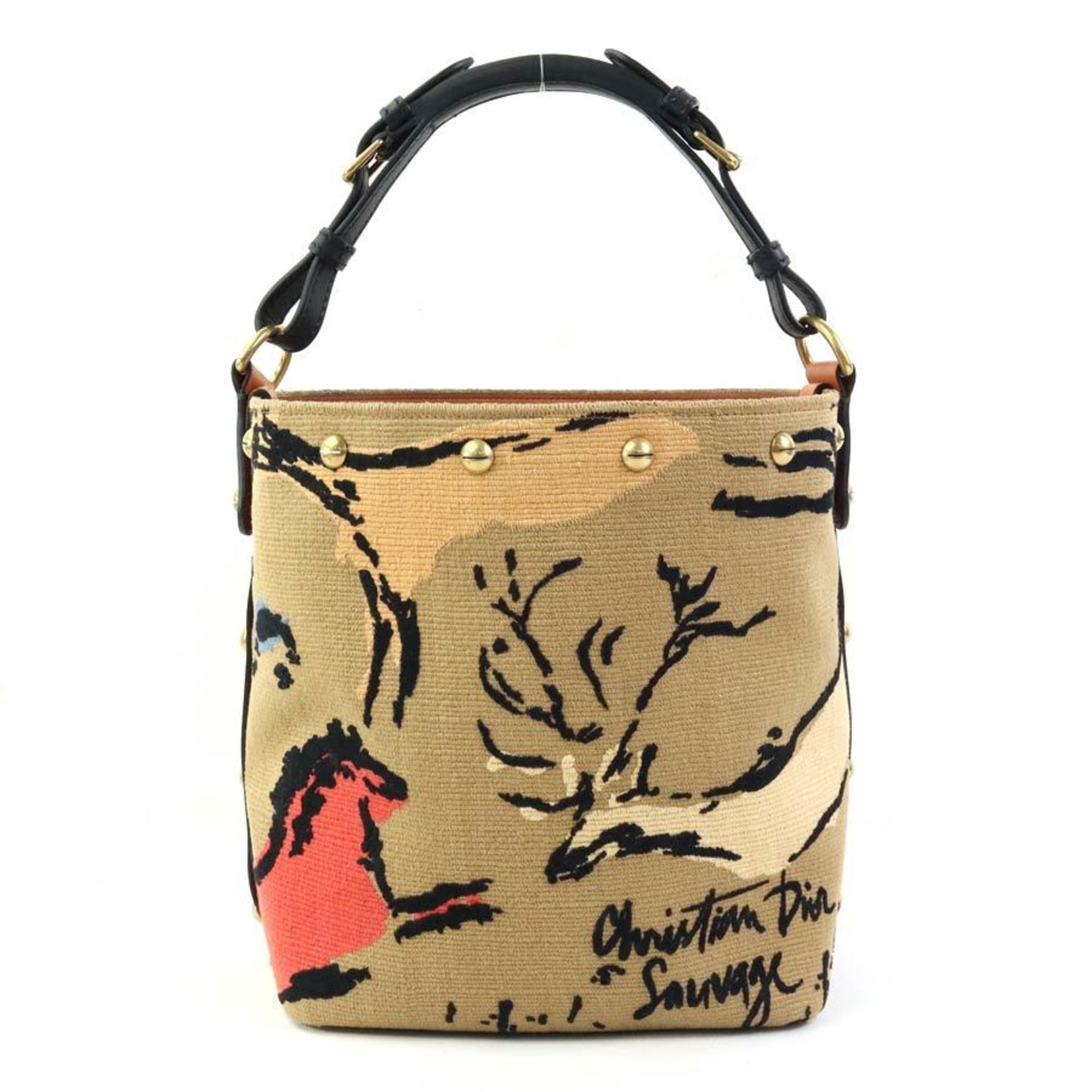 Christian Dior Black Brown Canvas Leather Shoulder Bag ()