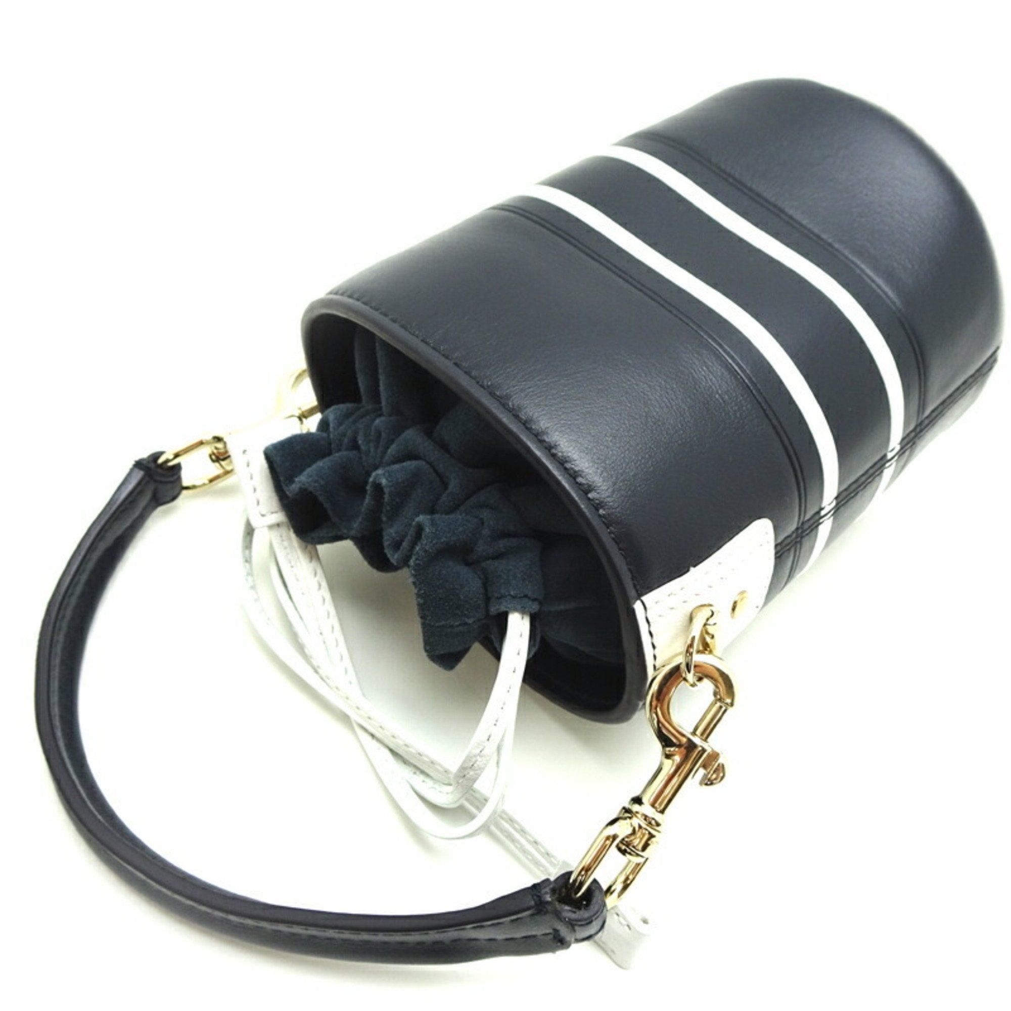 Christian Dior Navy White Leather Shoulder Bag ()