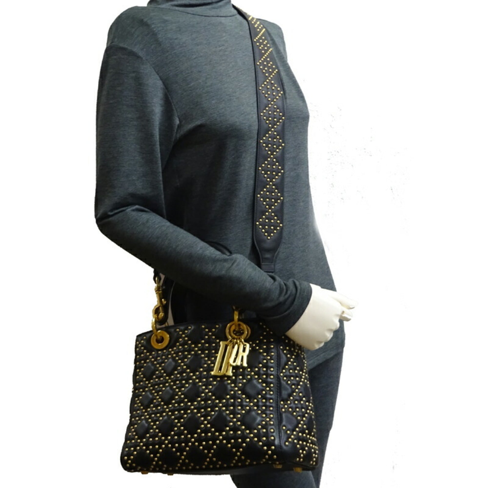 Christian Dior Lady Dior Black Leather Handbag ()