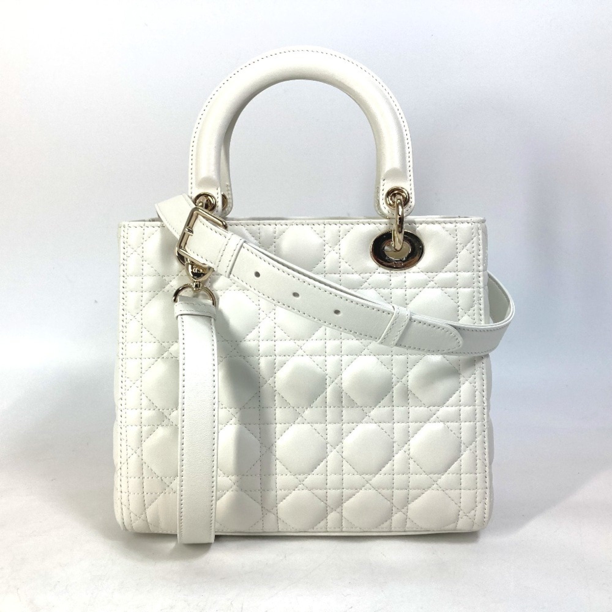 Christian Dior White Leather Handbag Shoulder Bag ()