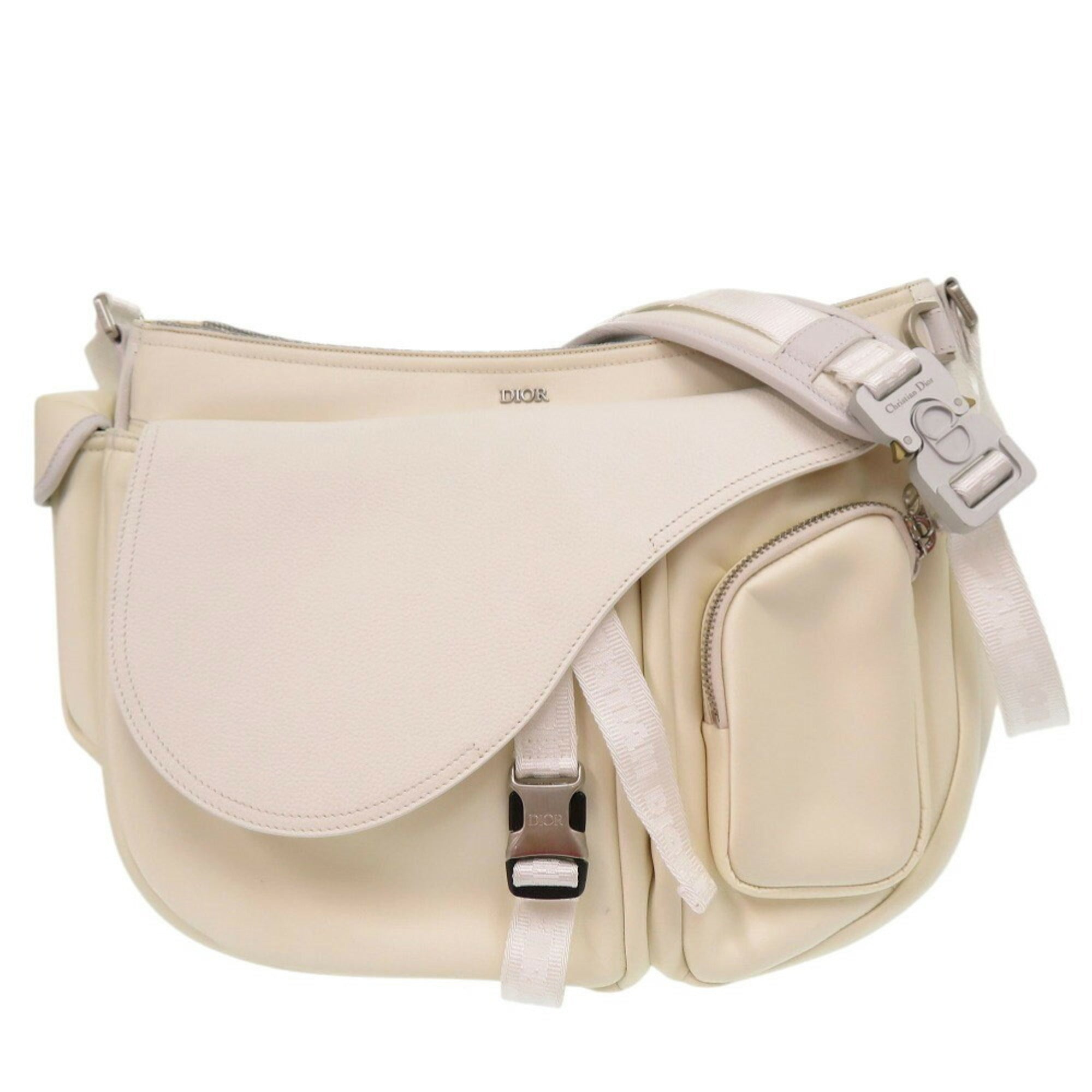 Christian Dior White Leather Nylon Shoulder Bag ()