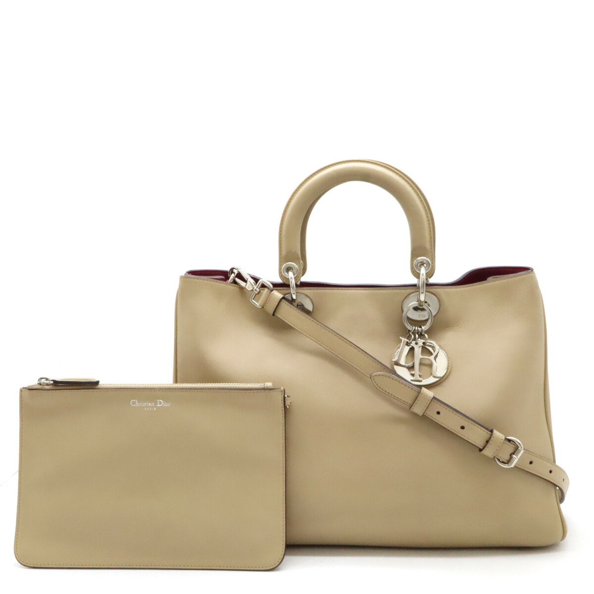 Christian Dior Diorissimo Beige Purple Handbag Pouch Shoulder Bag Tote Bag ()