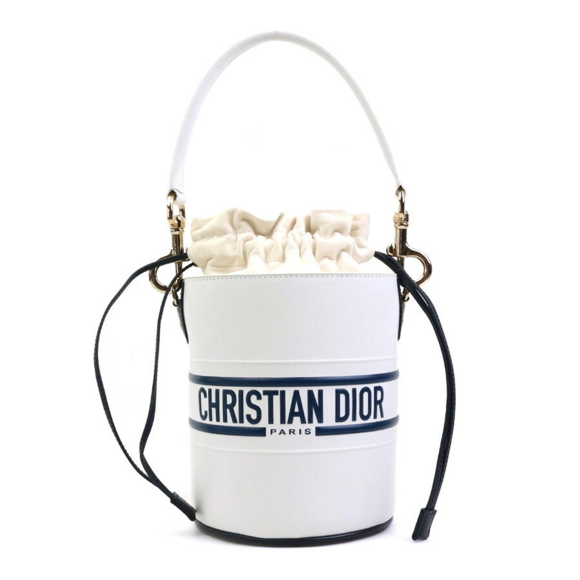 Christian Dior Navy White Leather Handbag Shoulder Bag ()