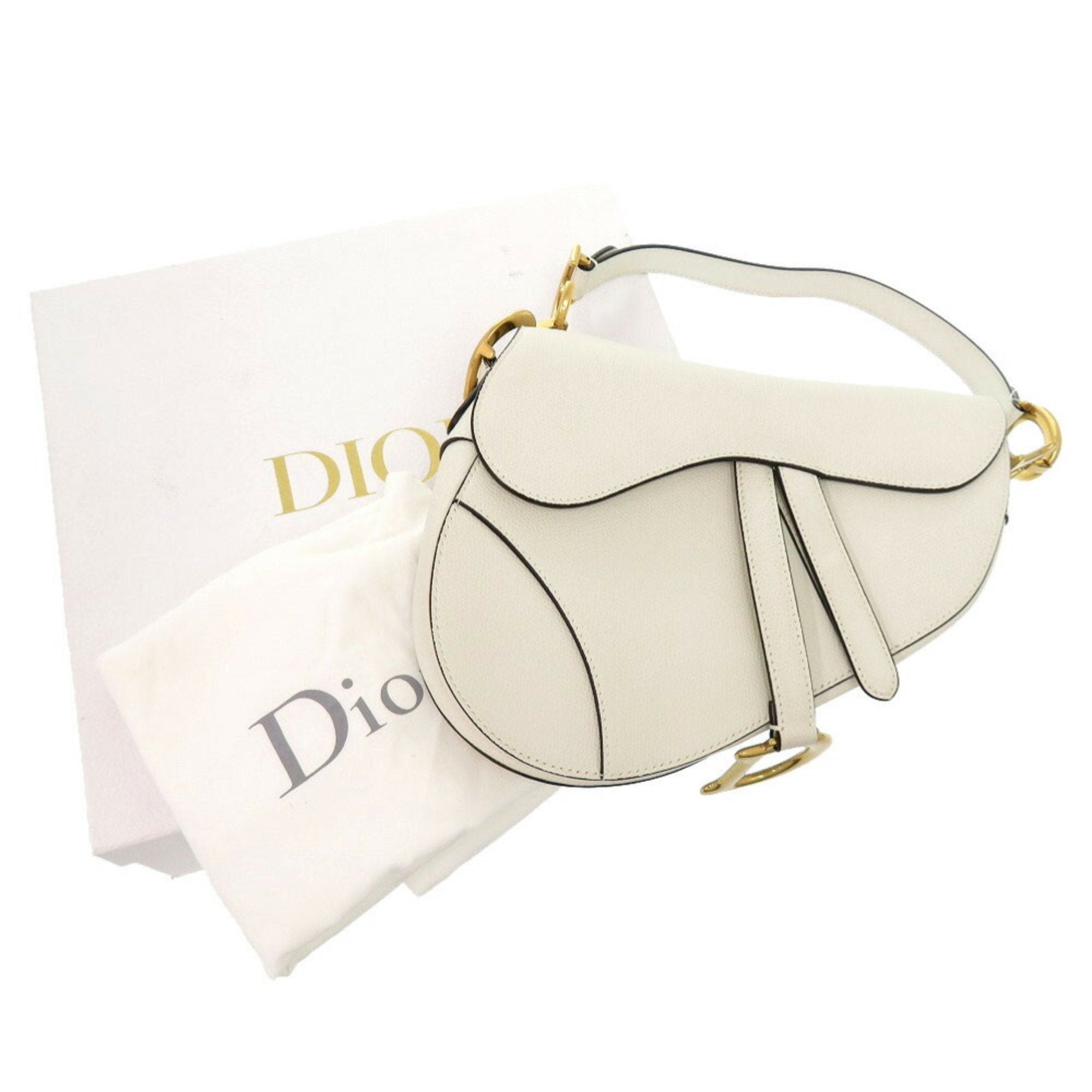 Christian Dior White Leather Handbag Saddle Bag ()