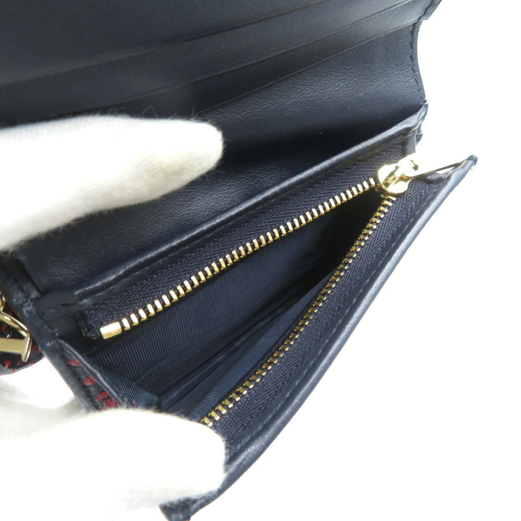 Christian Dior Navy Red Color Leather Wallet (Bi-Fold) ()