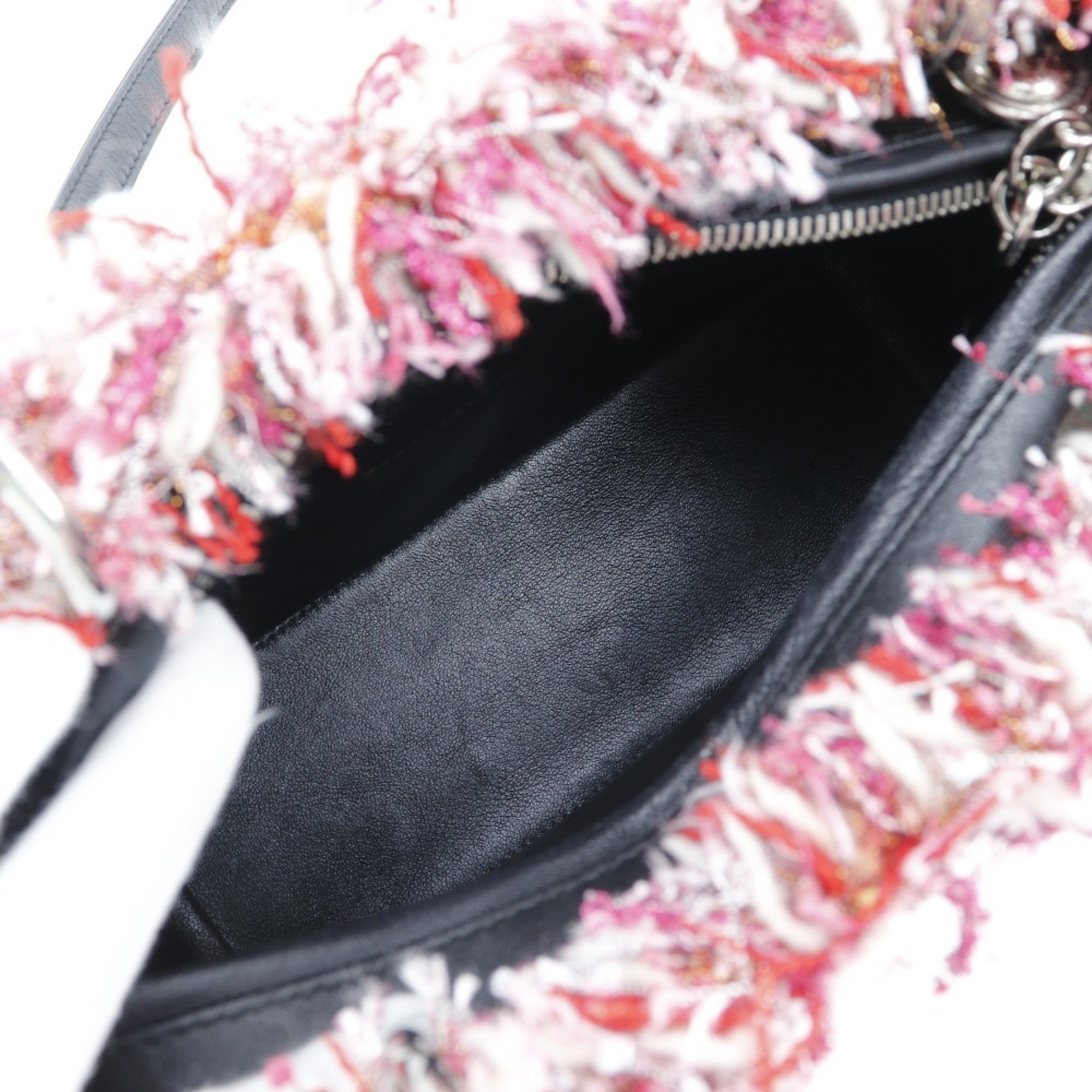 Christian Dior Lady Dior Black Pink Tweed Leather Handbag ()