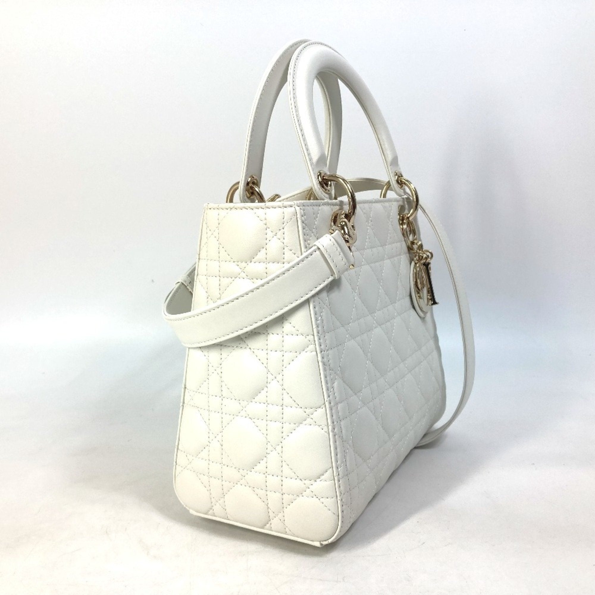 Christian Dior White Leather Handbag Shoulder Bag ()