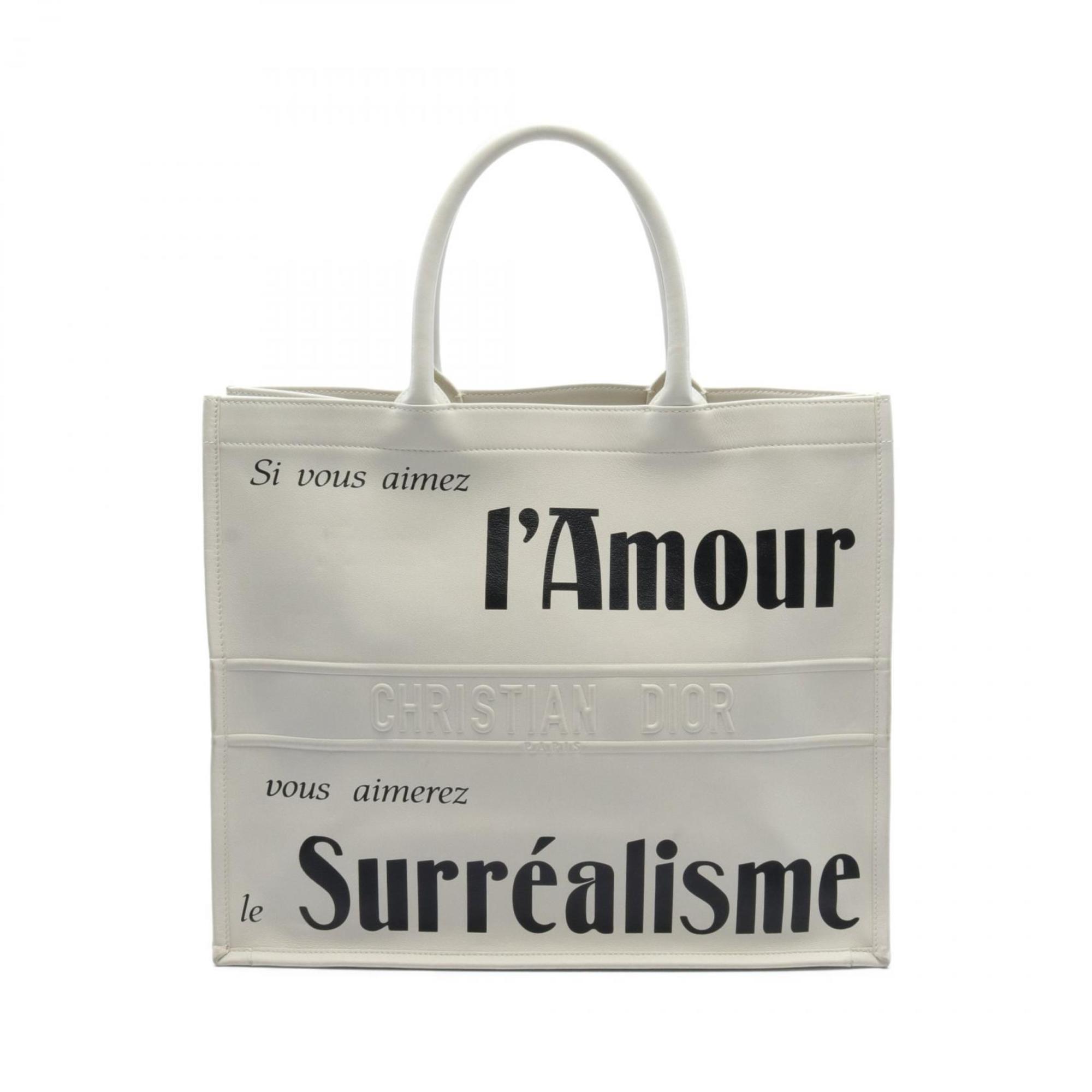Christian Dior Black White Leather Tote Bag ()