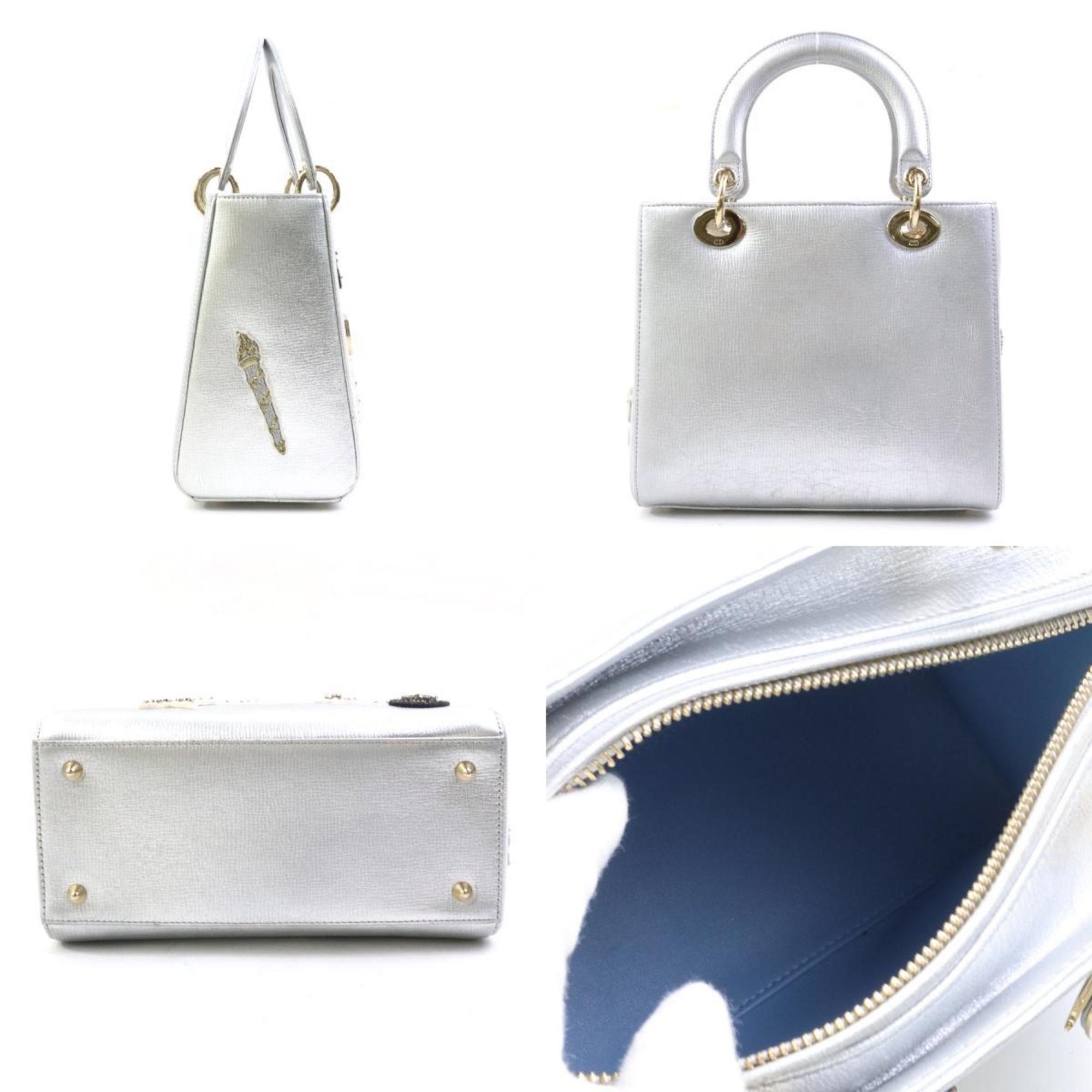Christian Dior Silver Leather Handbag Shoulder Bag ()