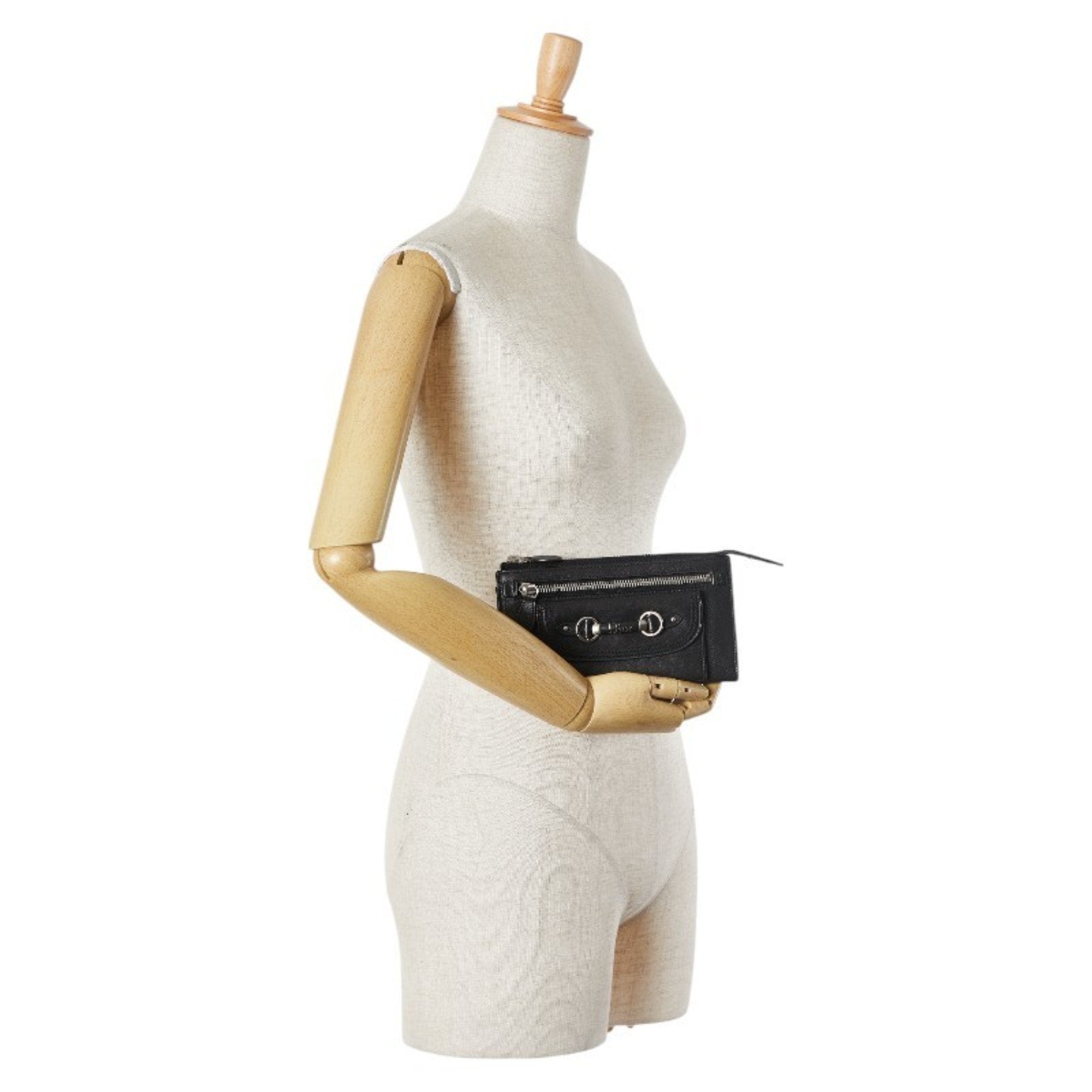 Christian Dior Black Leather Long Wallet (Bi-Fold) ()
