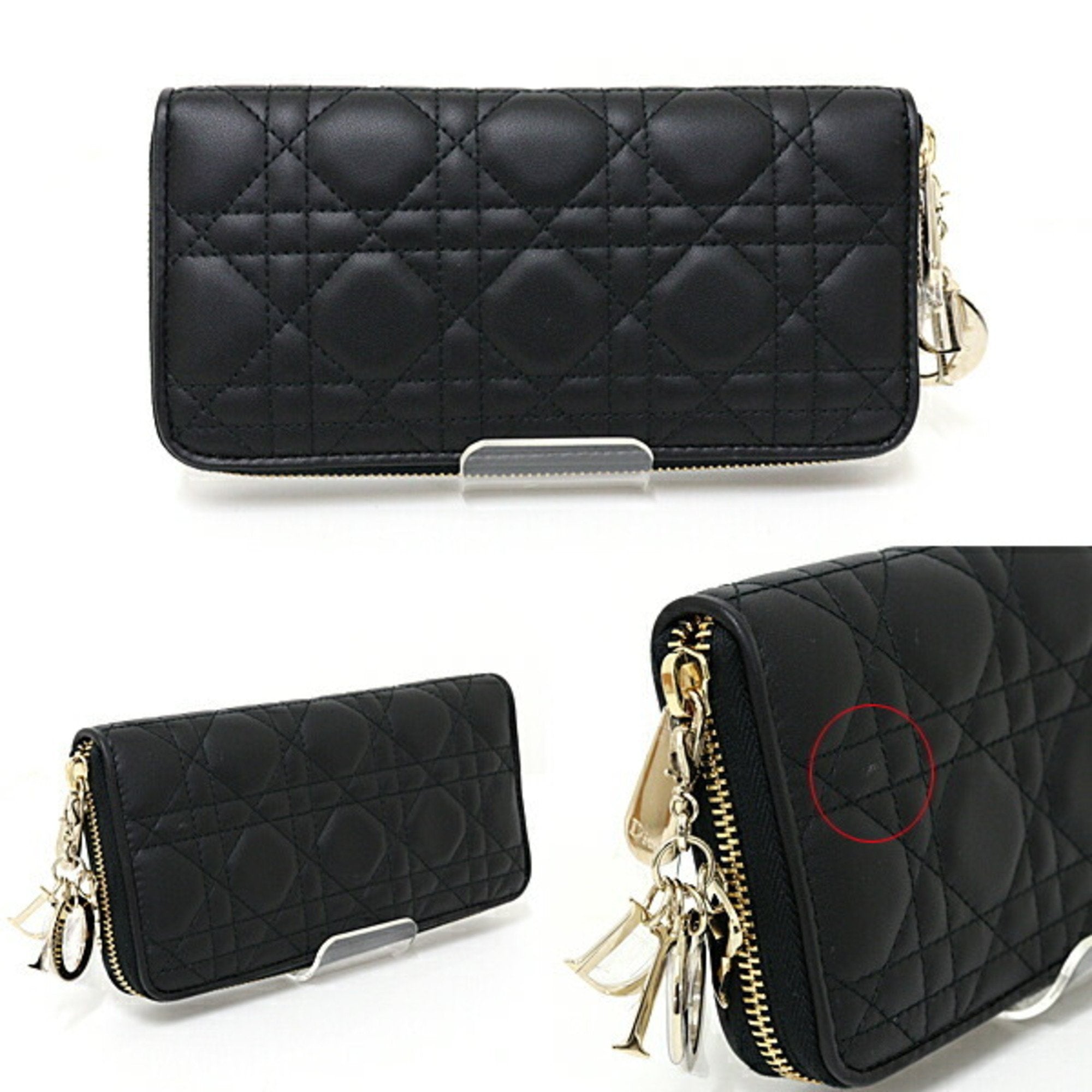 Christian Dior Black Leather Long Wallet (Bi-Fold) ()