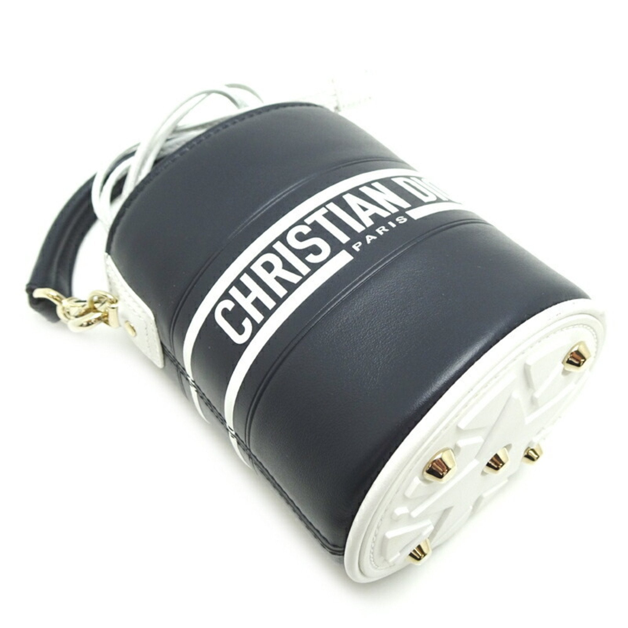 Christian Dior Navy White Leather Shoulder Bag ()