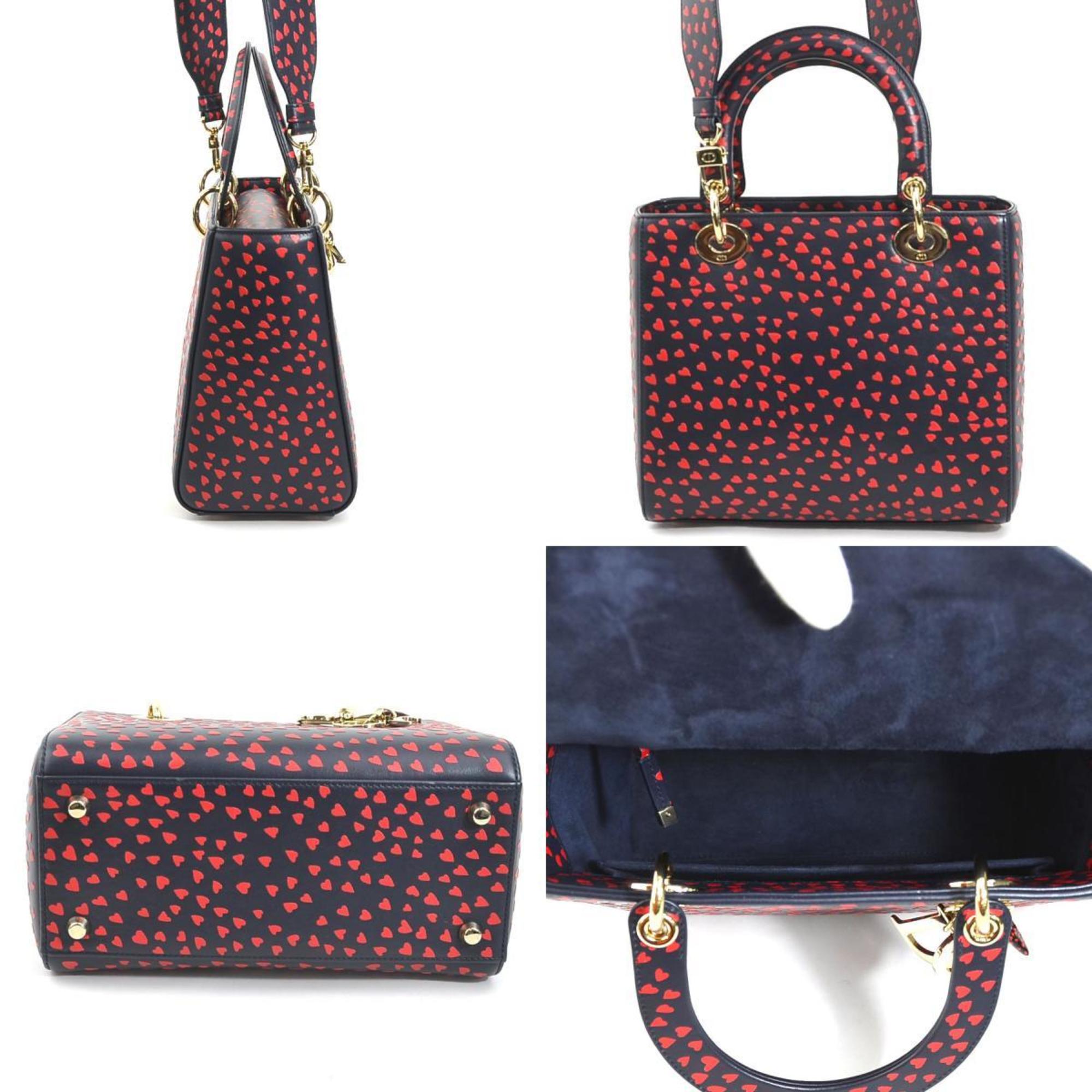 Christian Dior Navy Red Color Leather Handbag Shoulder Bag ()