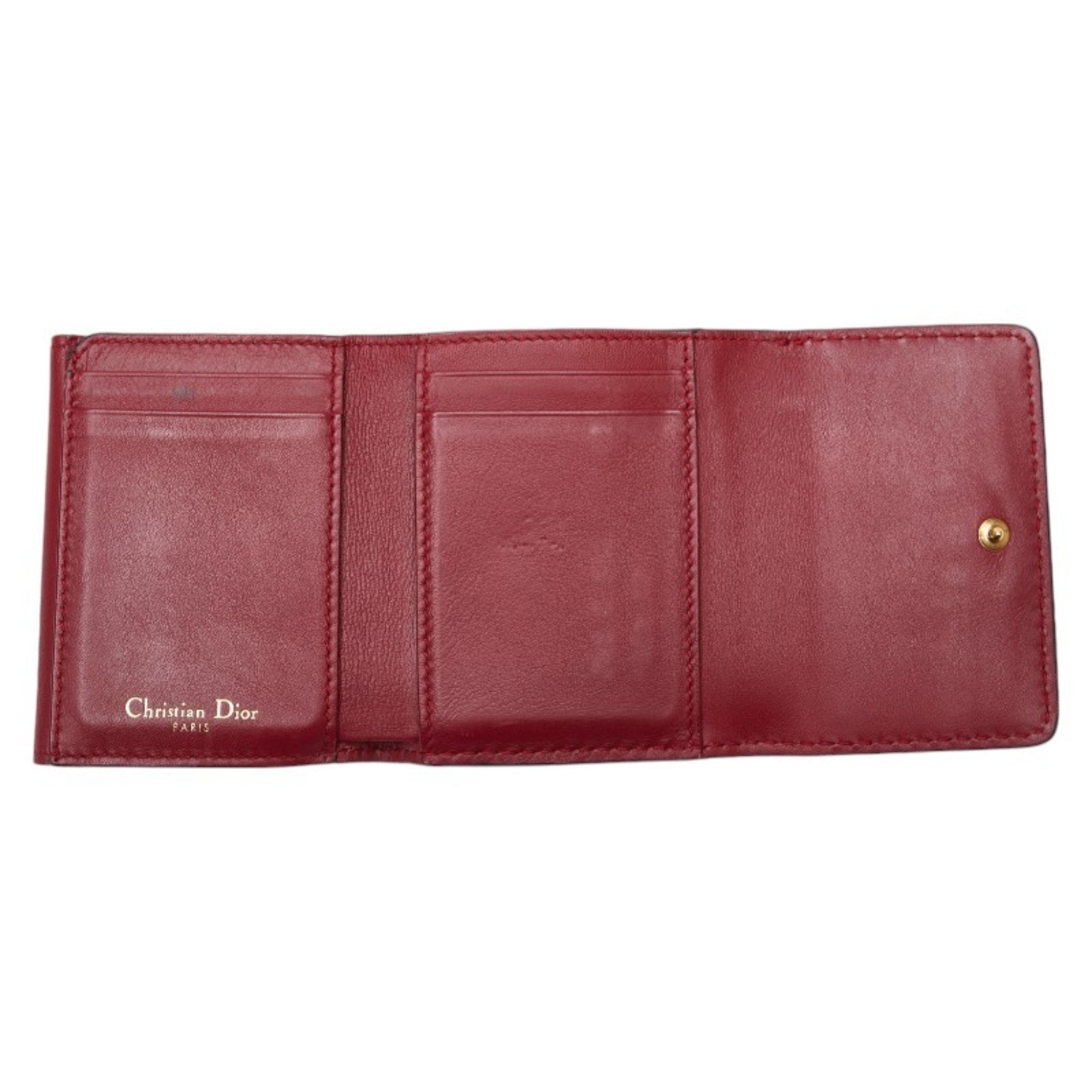 Christian Dior Red Color Wine Leather Wallet (Tri-Fold) ()