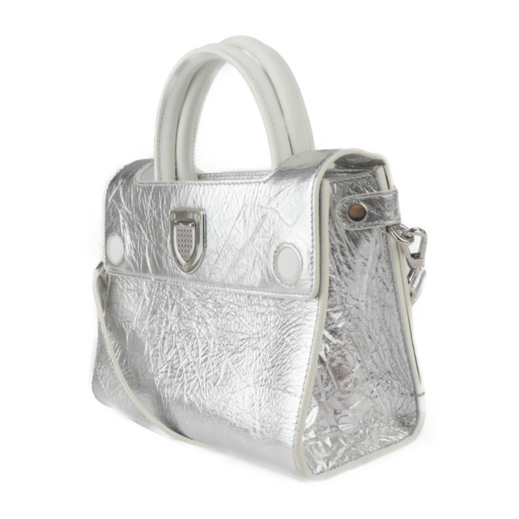 Christian Dior White Leather Handbag Shoulder Bag Tote Bag ()