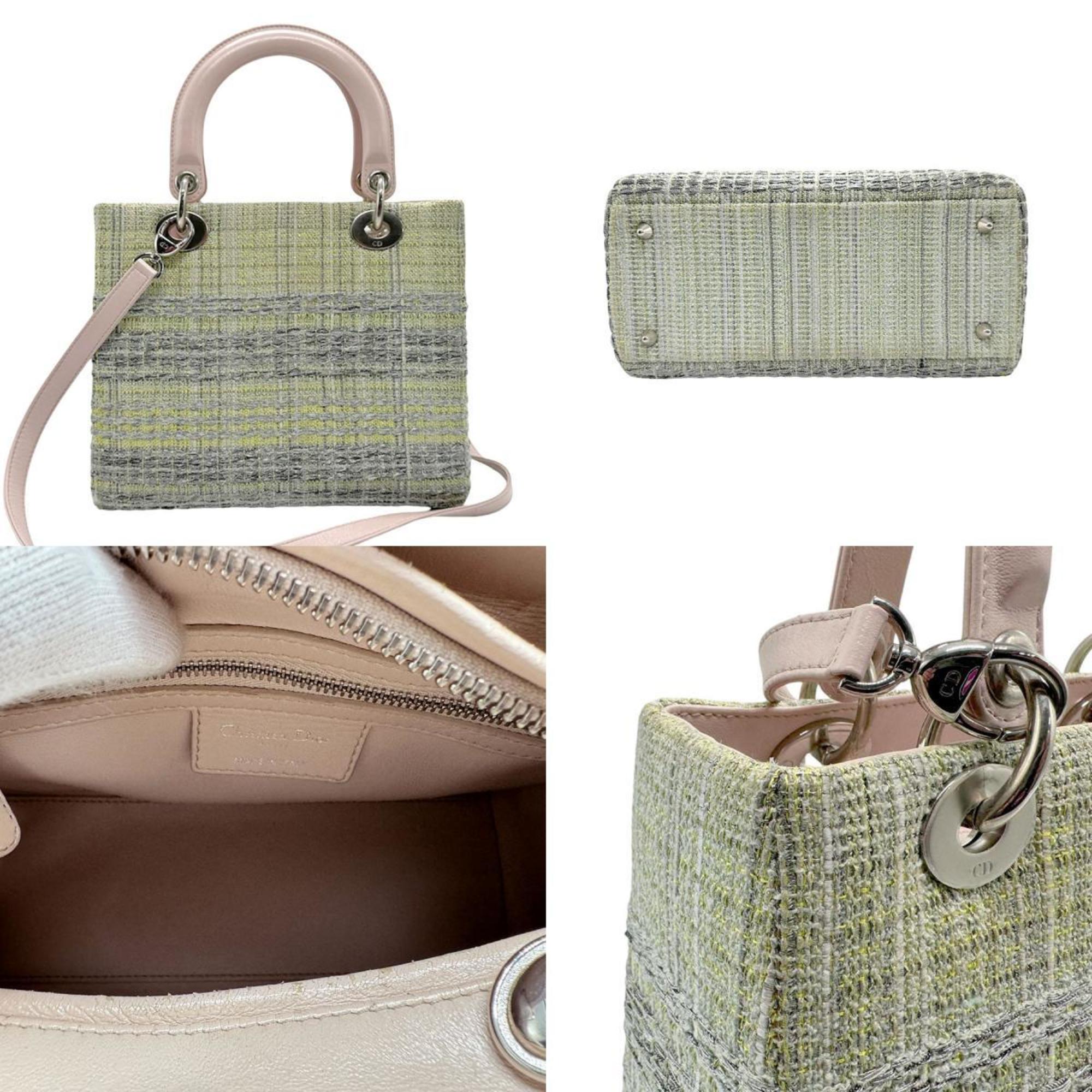 Christian Dior Silver Tweed Leather Handbag Shoulder Bag ()