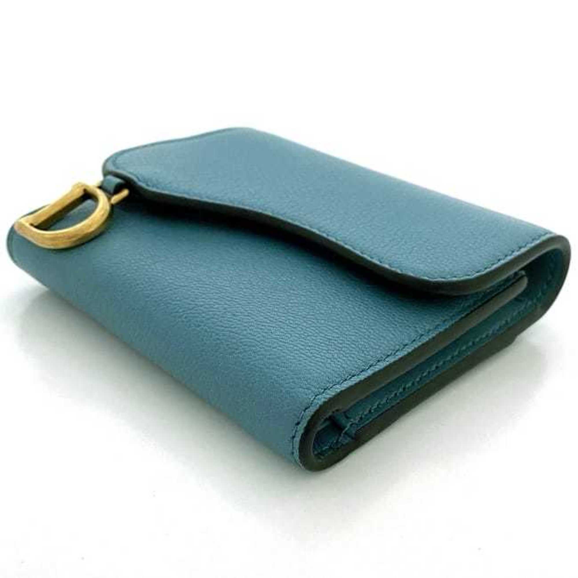 Christian Dior Blue Leather Wallet (Tri-Fold) ()